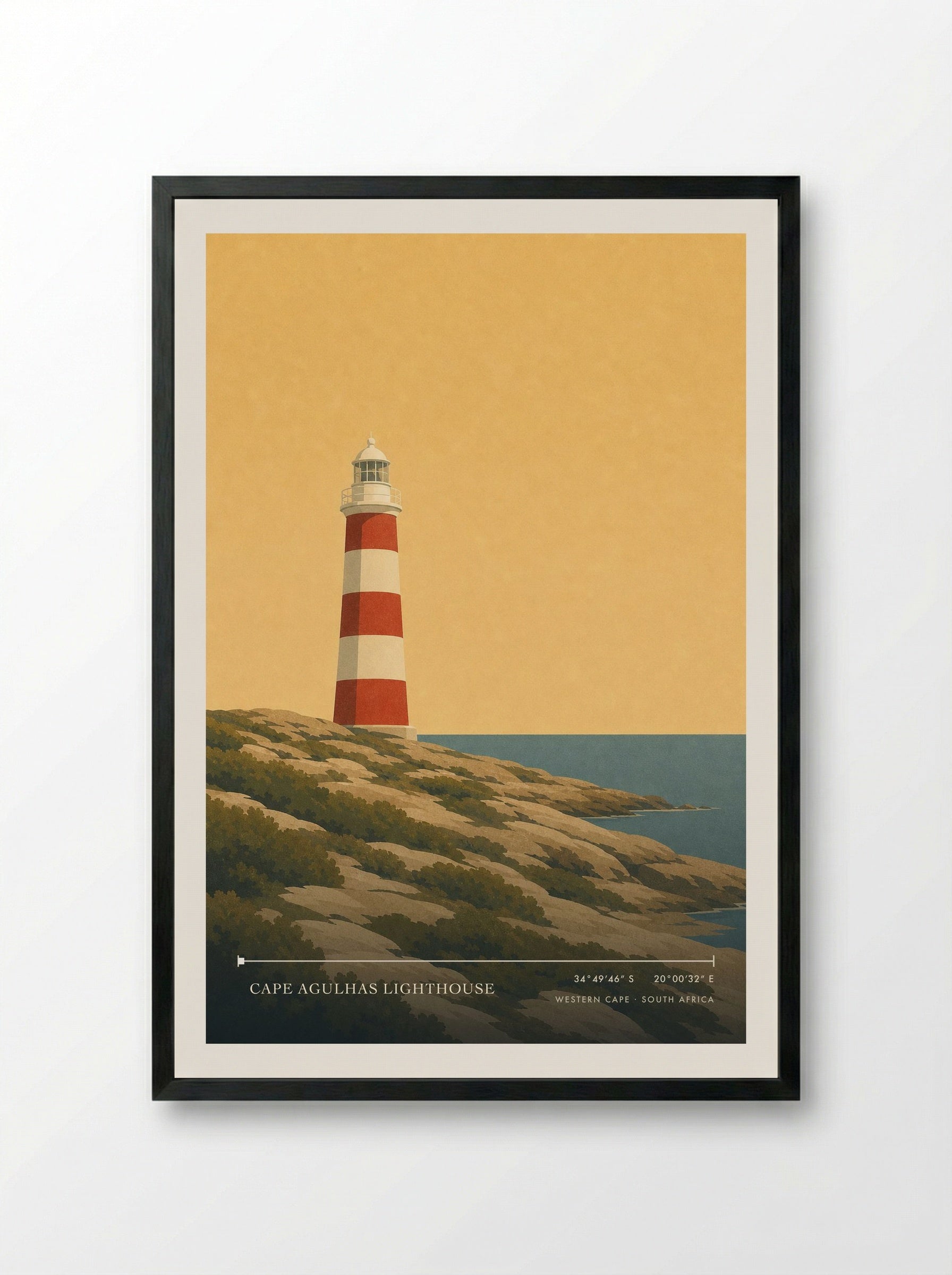 Cape Agulhas Lighthouse Travel Poster Artwork - Framed Print Black