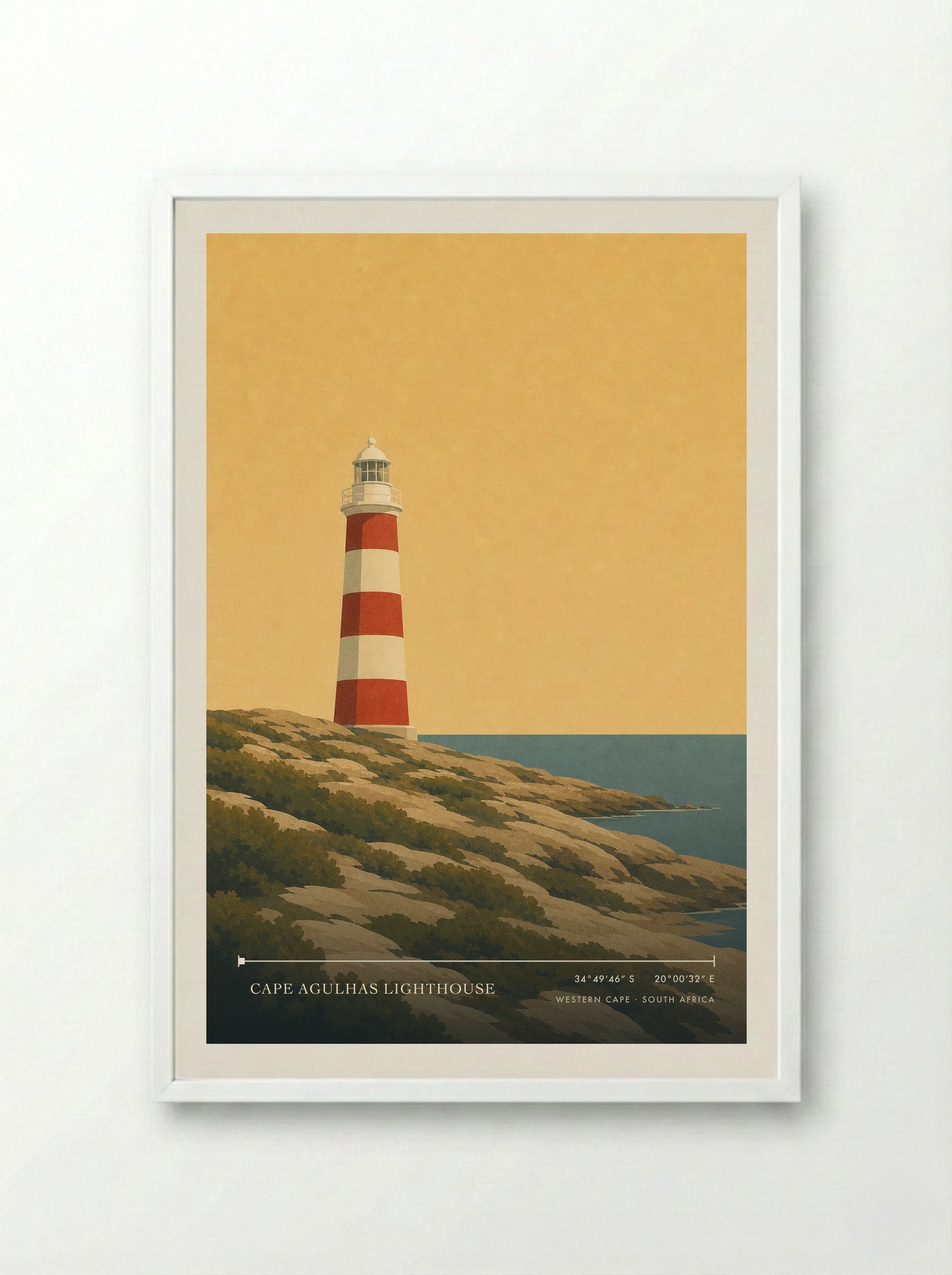 Cape Agulhas Lighthouse Travel Poster Artwork - Framed Print White