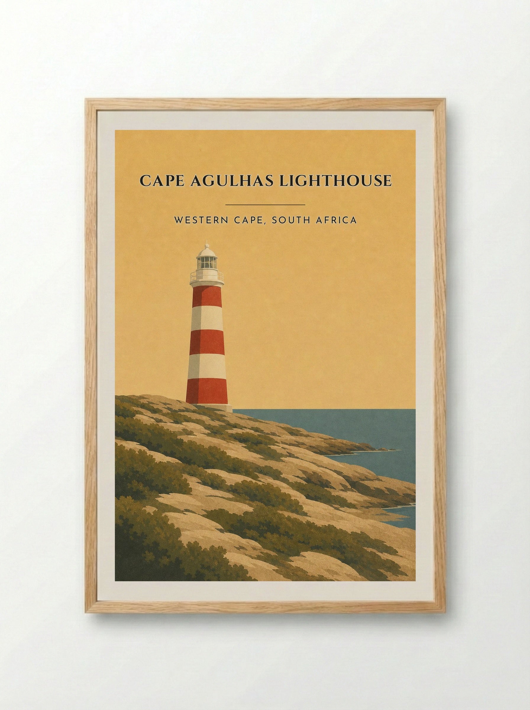 Cape Agulhas Lighthouse Travel Poster Artwork - Framed Print Wood