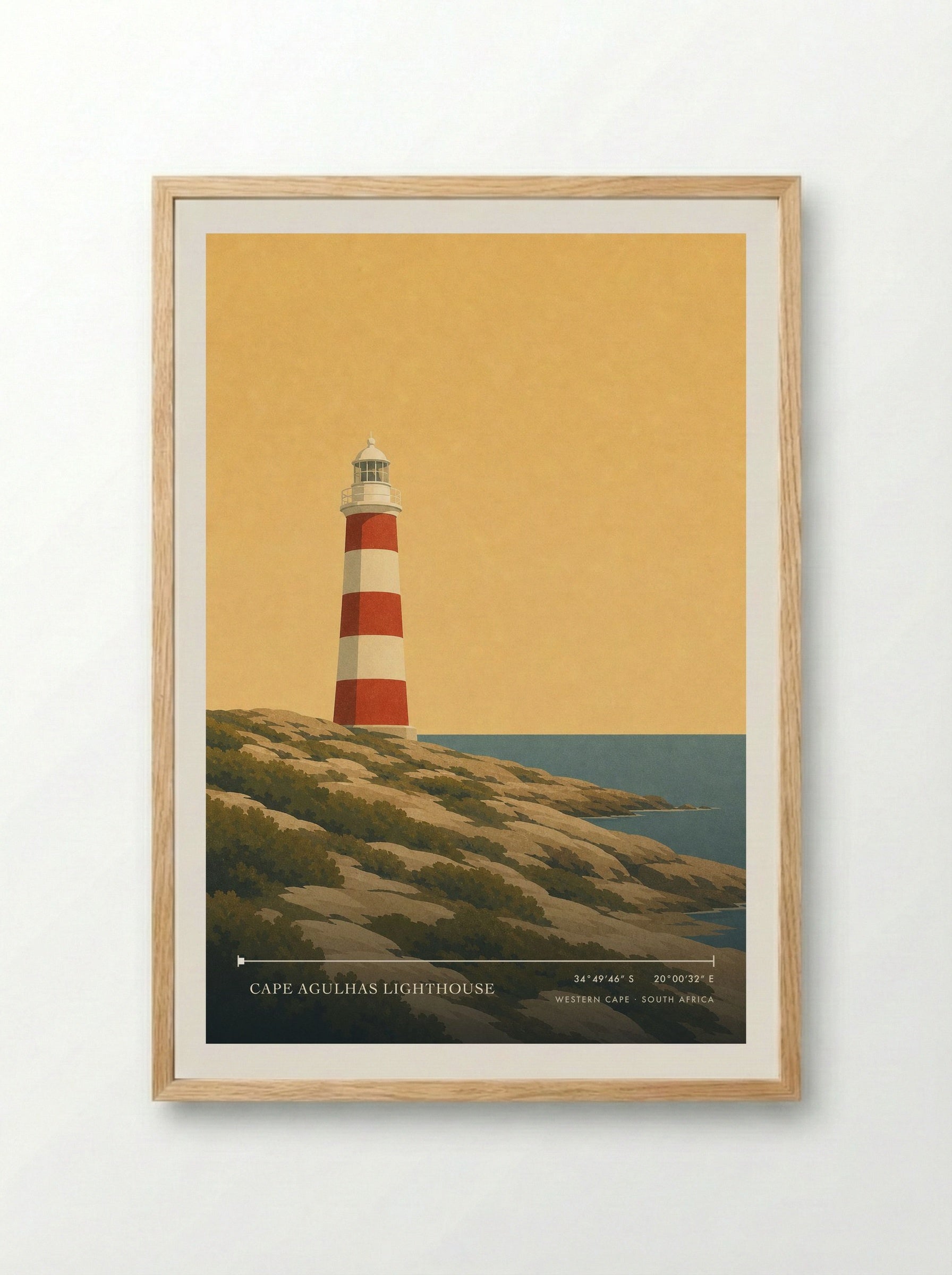 Cape Agulhas Lighthouse Travel Poster Artwork - Framed Print Wood