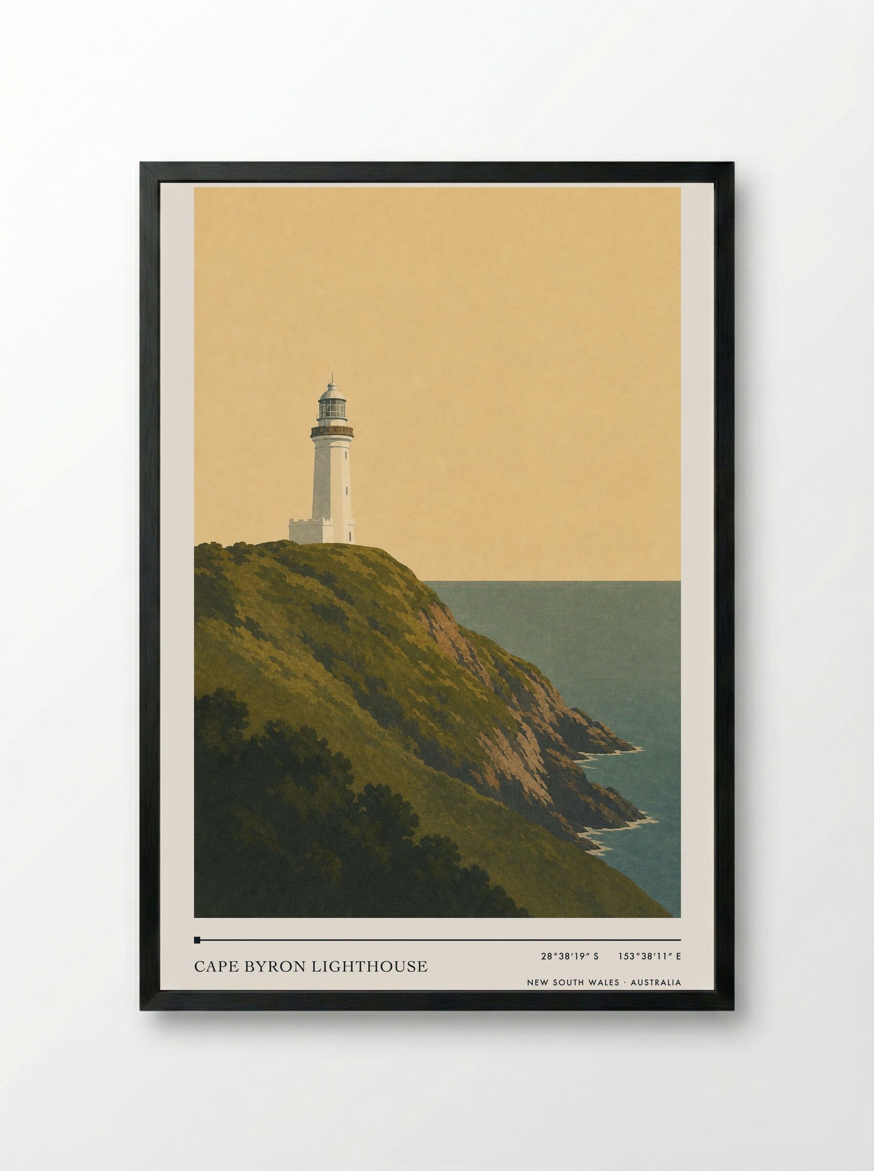 Cape Byron Lighthouse Travel Poster Artwork - Framed Print Black