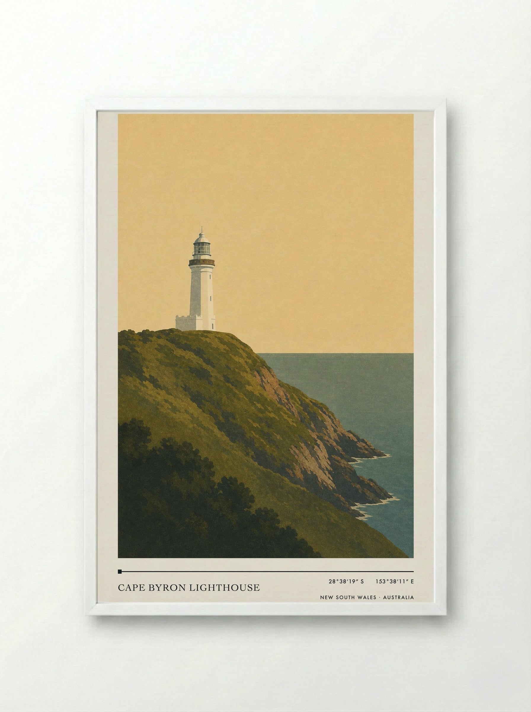 Cape Byron Lighthouse Travel Poster Artwork - Framed Print White