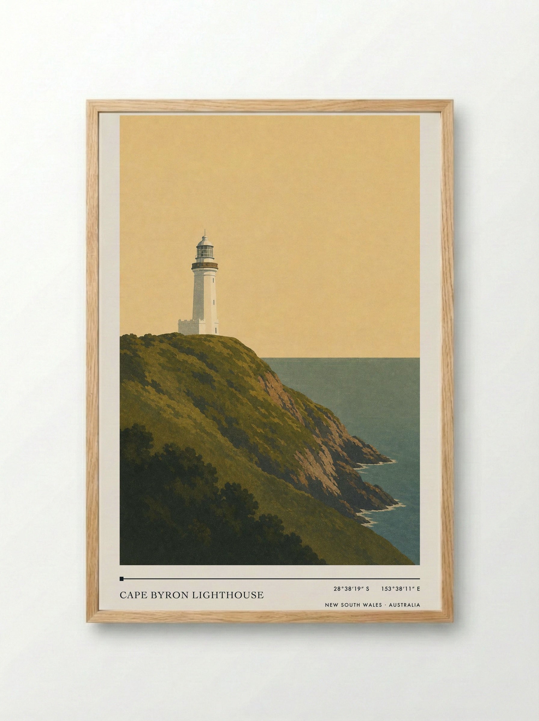 Cape Byron Lighthouse Travel Poster Artwork - Framed Print Wood