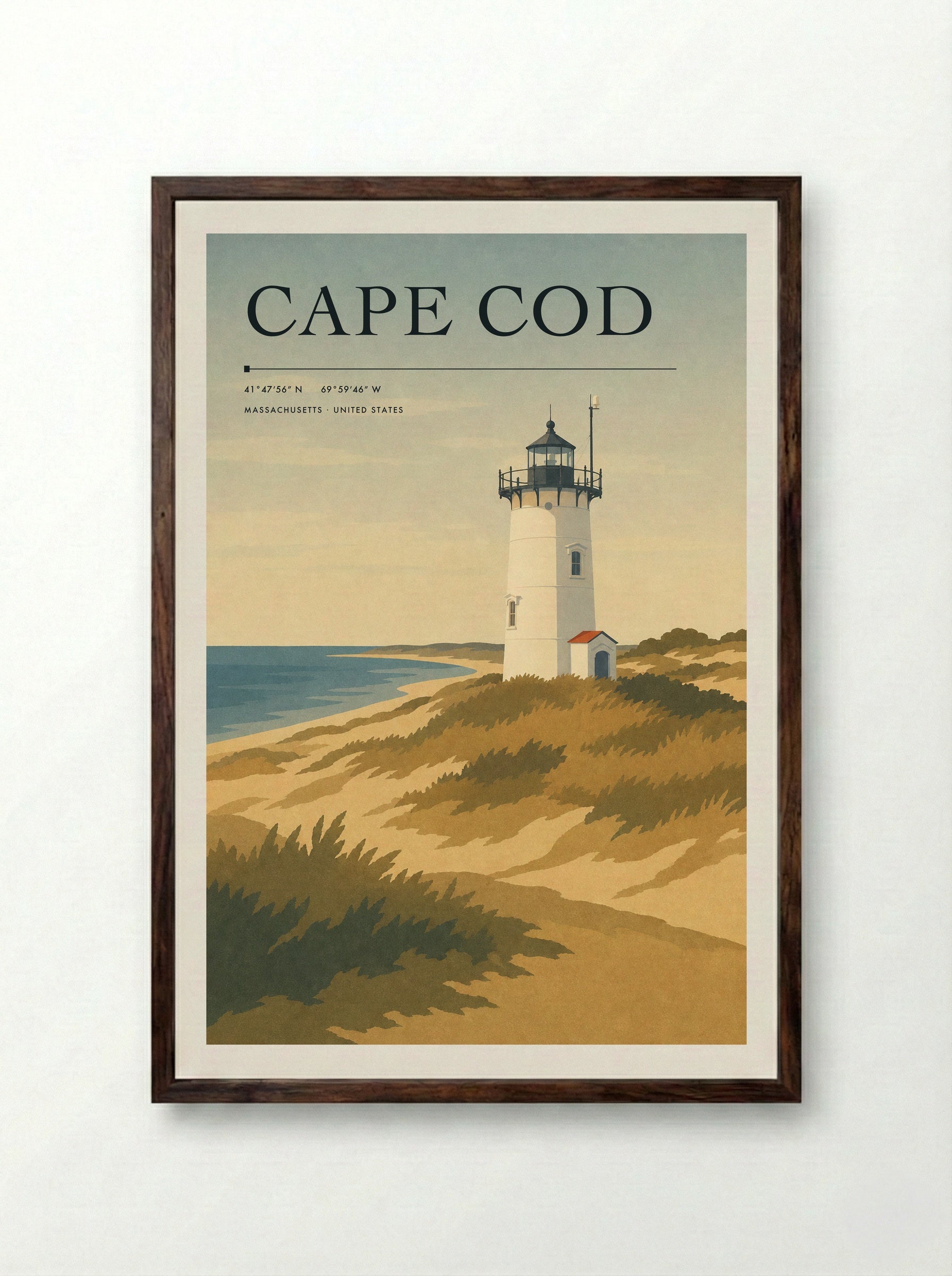 Cape Cod Travel Poster Artwork - Framed Print Dark Wood