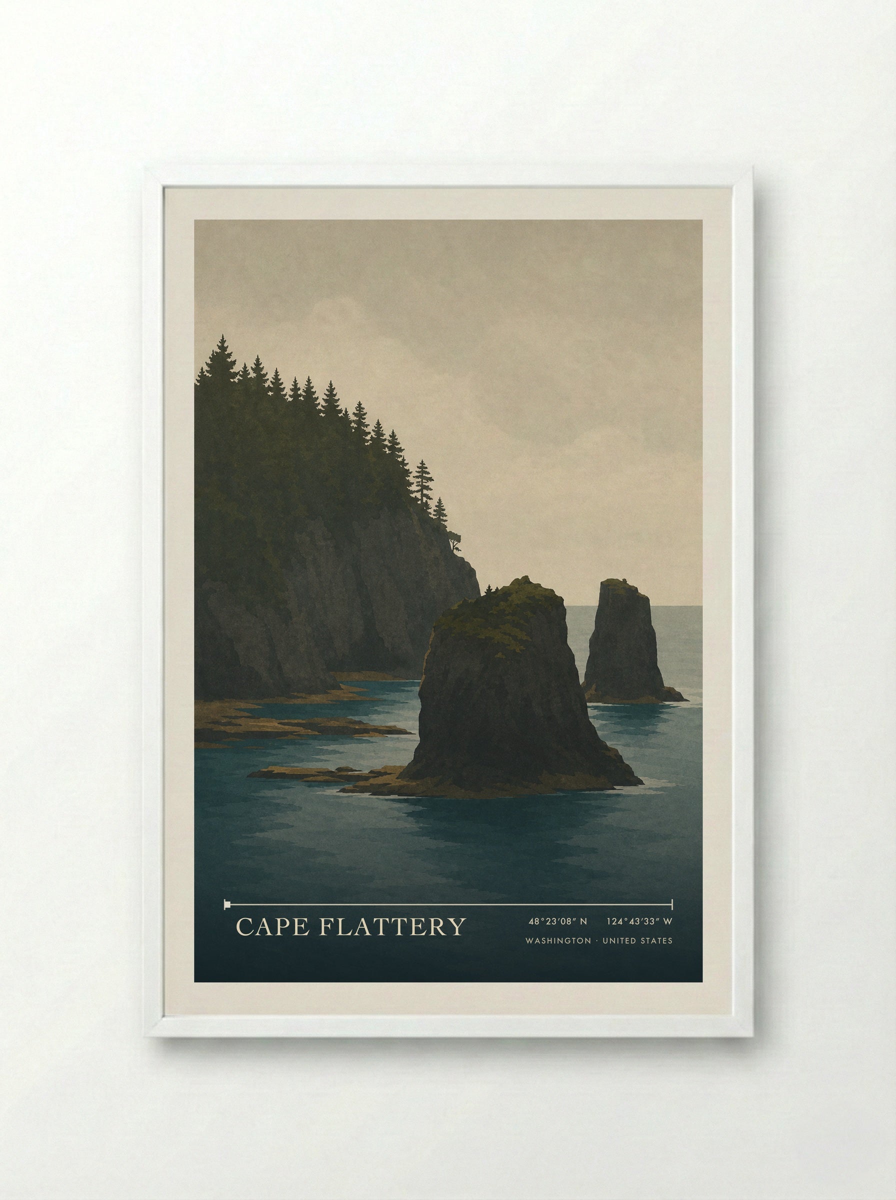 Cape Flattery Travel Poster Artwork - Framed Print White