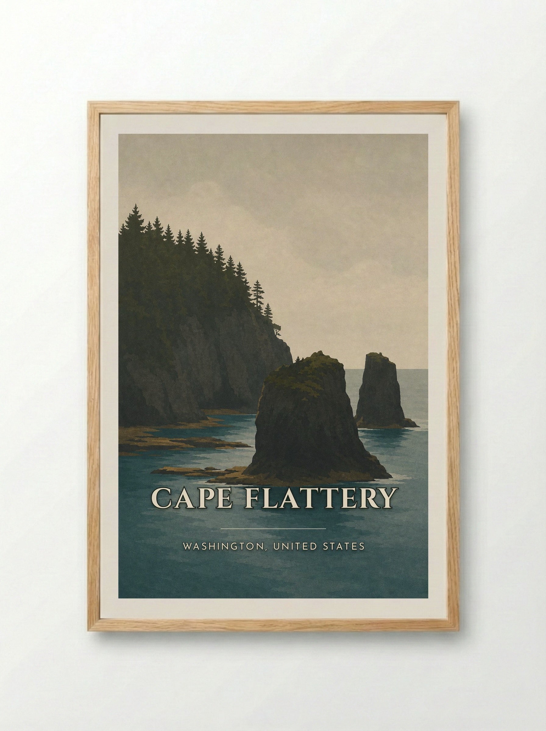 Cape Flattery Travel Poster Artwork - Framed Print Wood