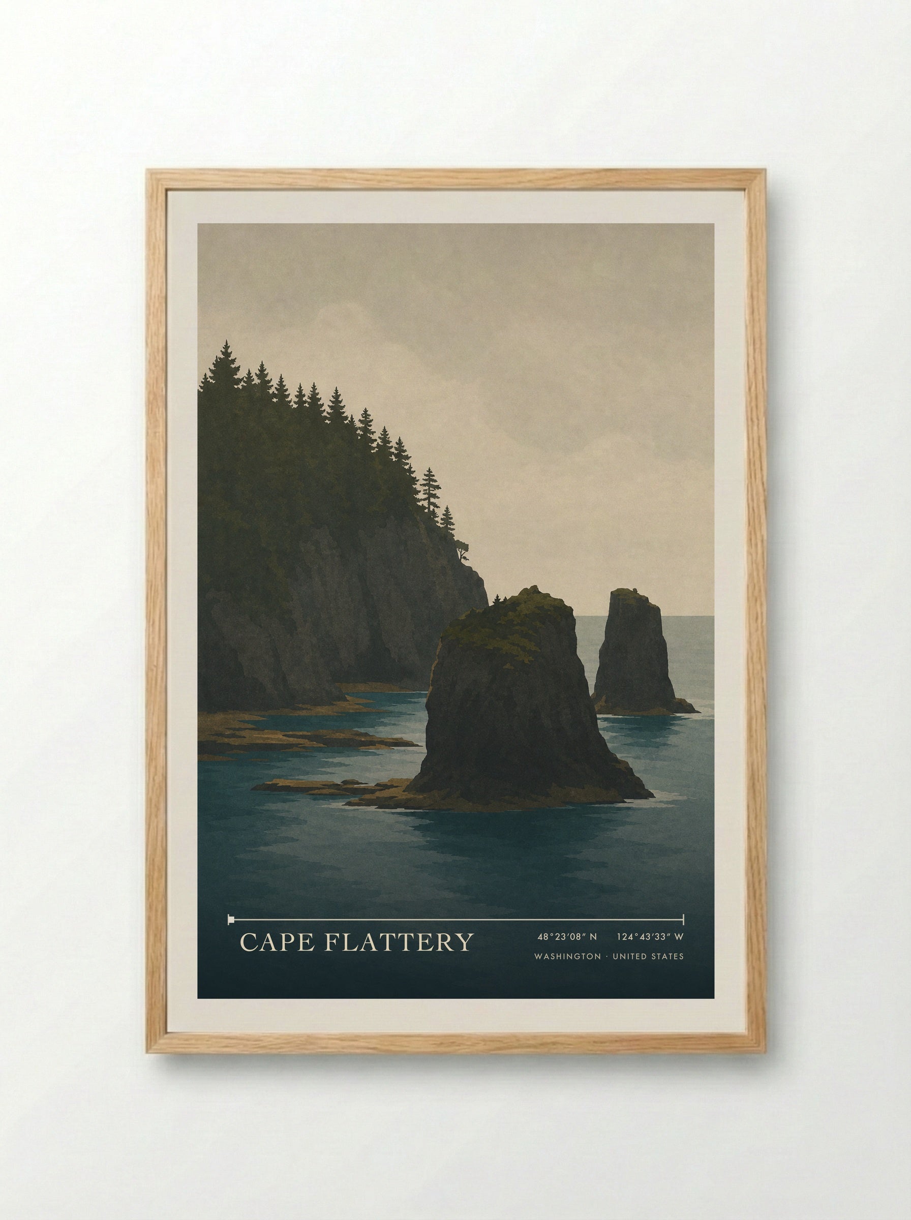 Cape Flattery Travel Poster Artwork - Framed Print Wood