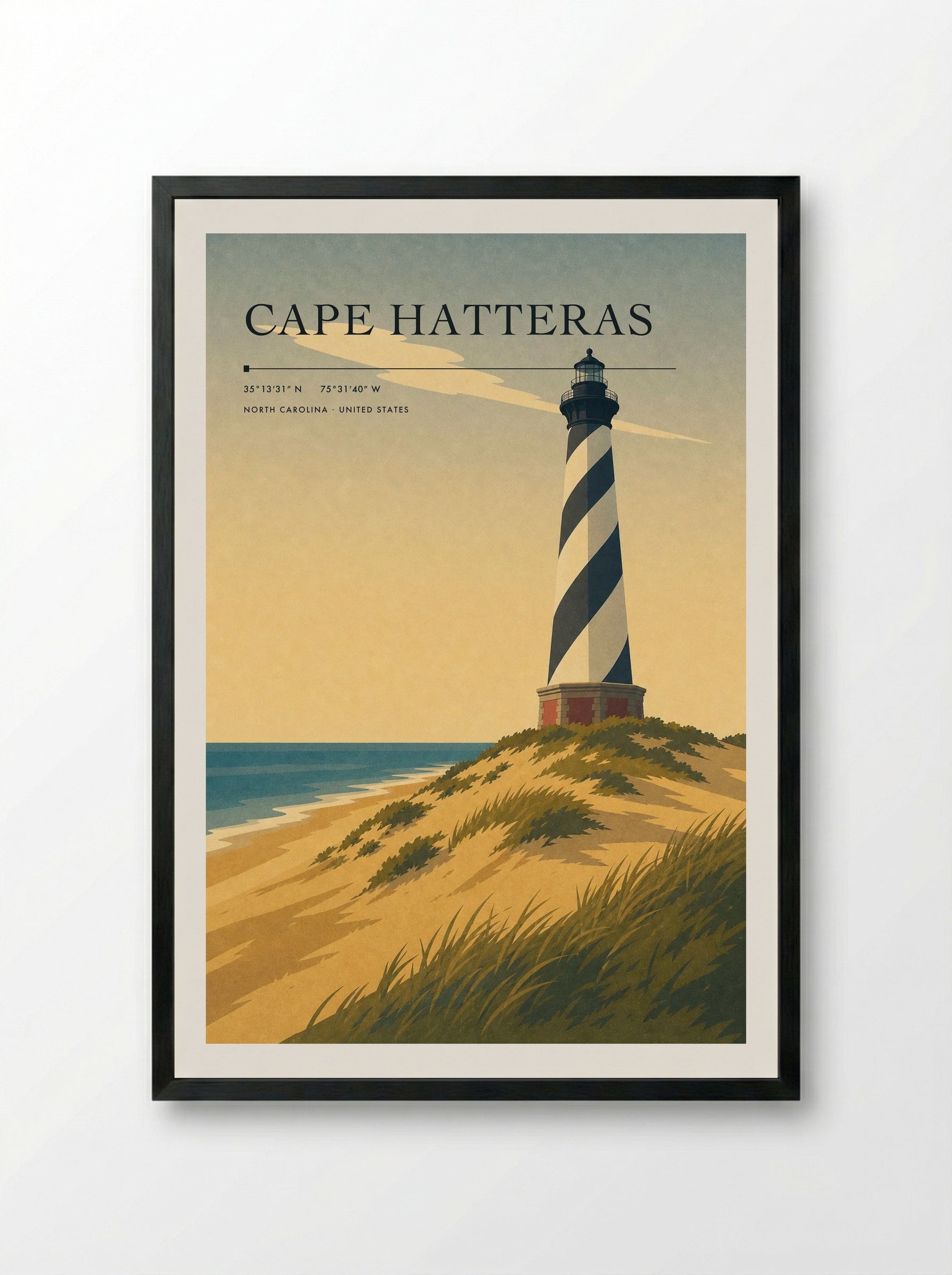 Cape Hatteras Travel Poster Artwork - Framed Print Black