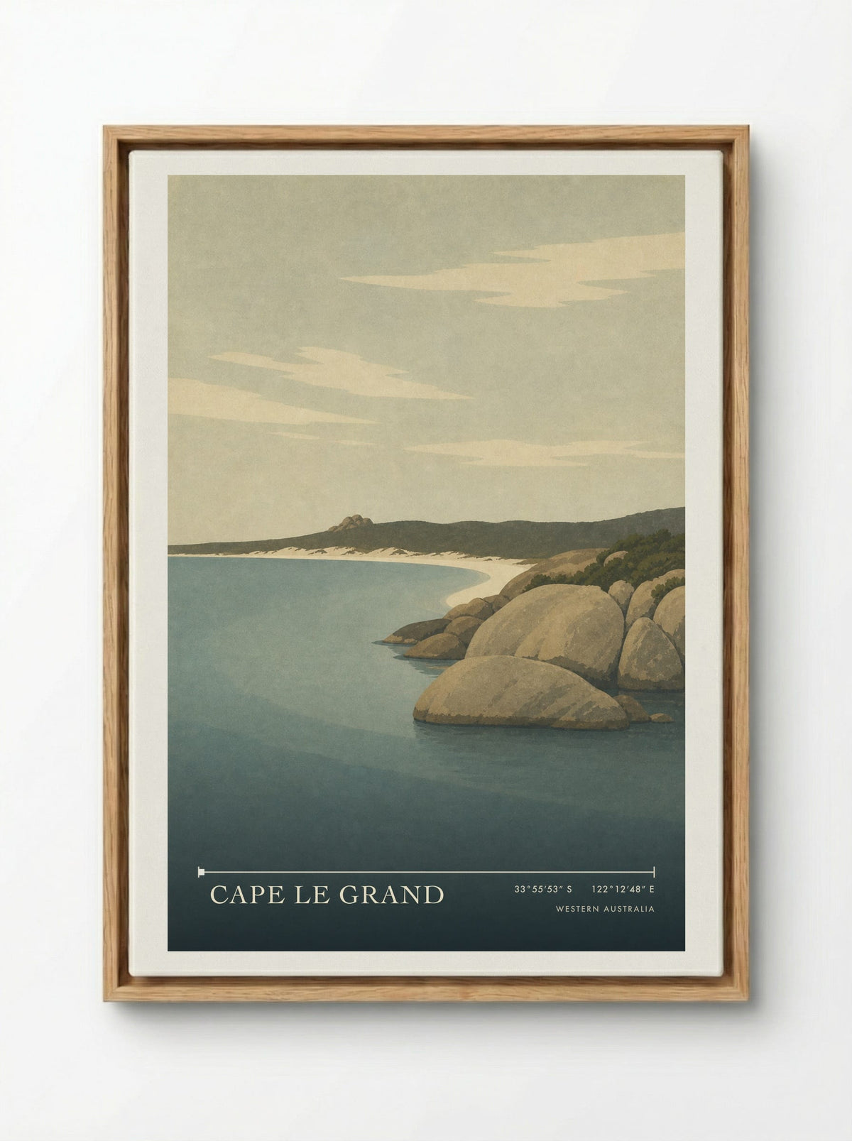 Cape Le Grand Travel Poster Artwork - Framed Canvas Wood