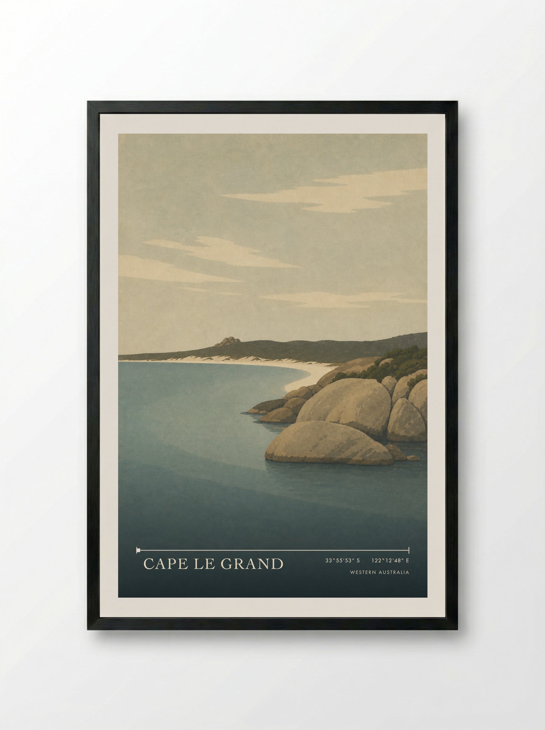 Cape Le Grand Travel Poster Artwork - Framed Print Black