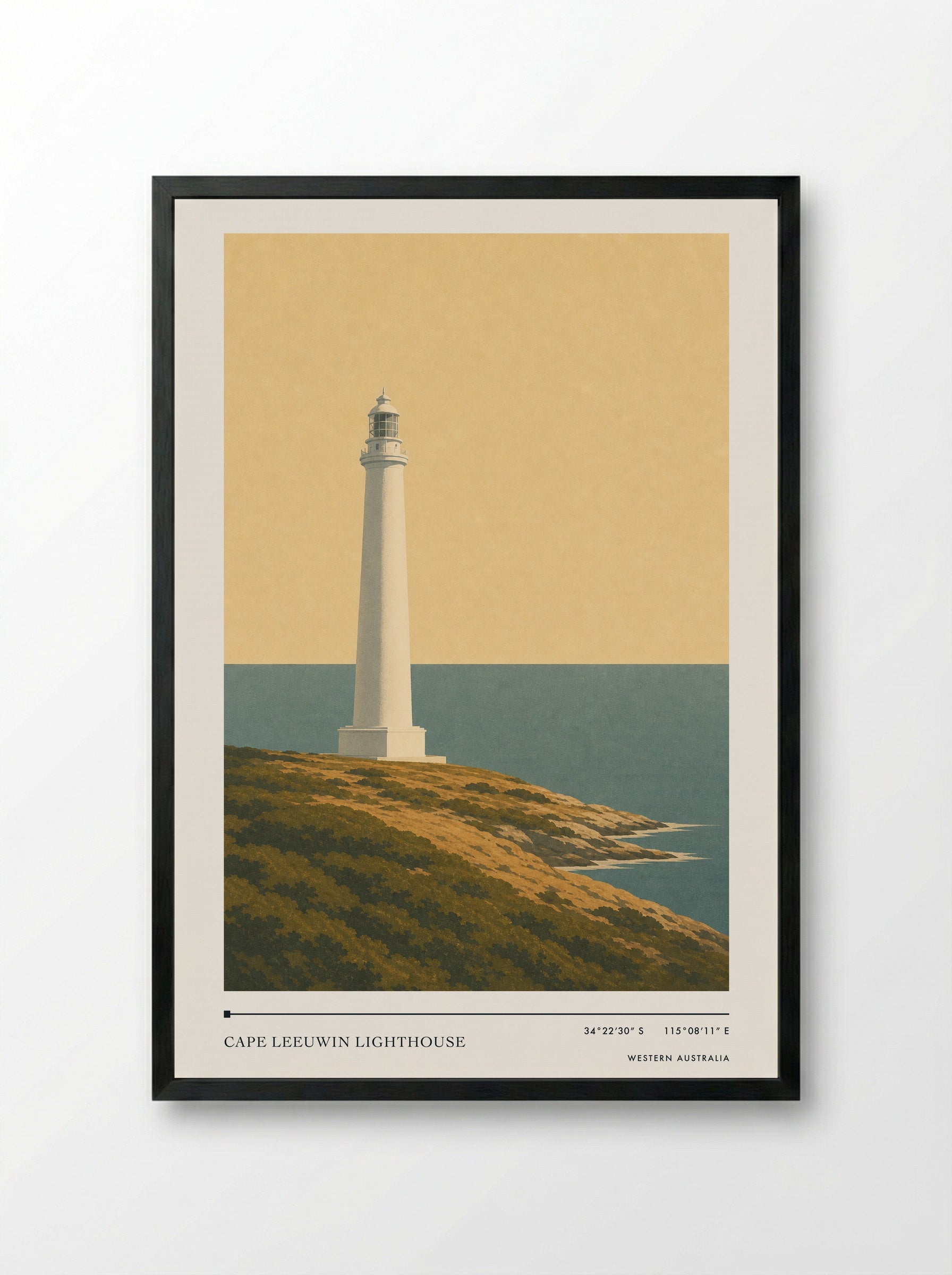 Cape Leeuwin Lighthouse Travel Poster Artwork - Framed Print Black