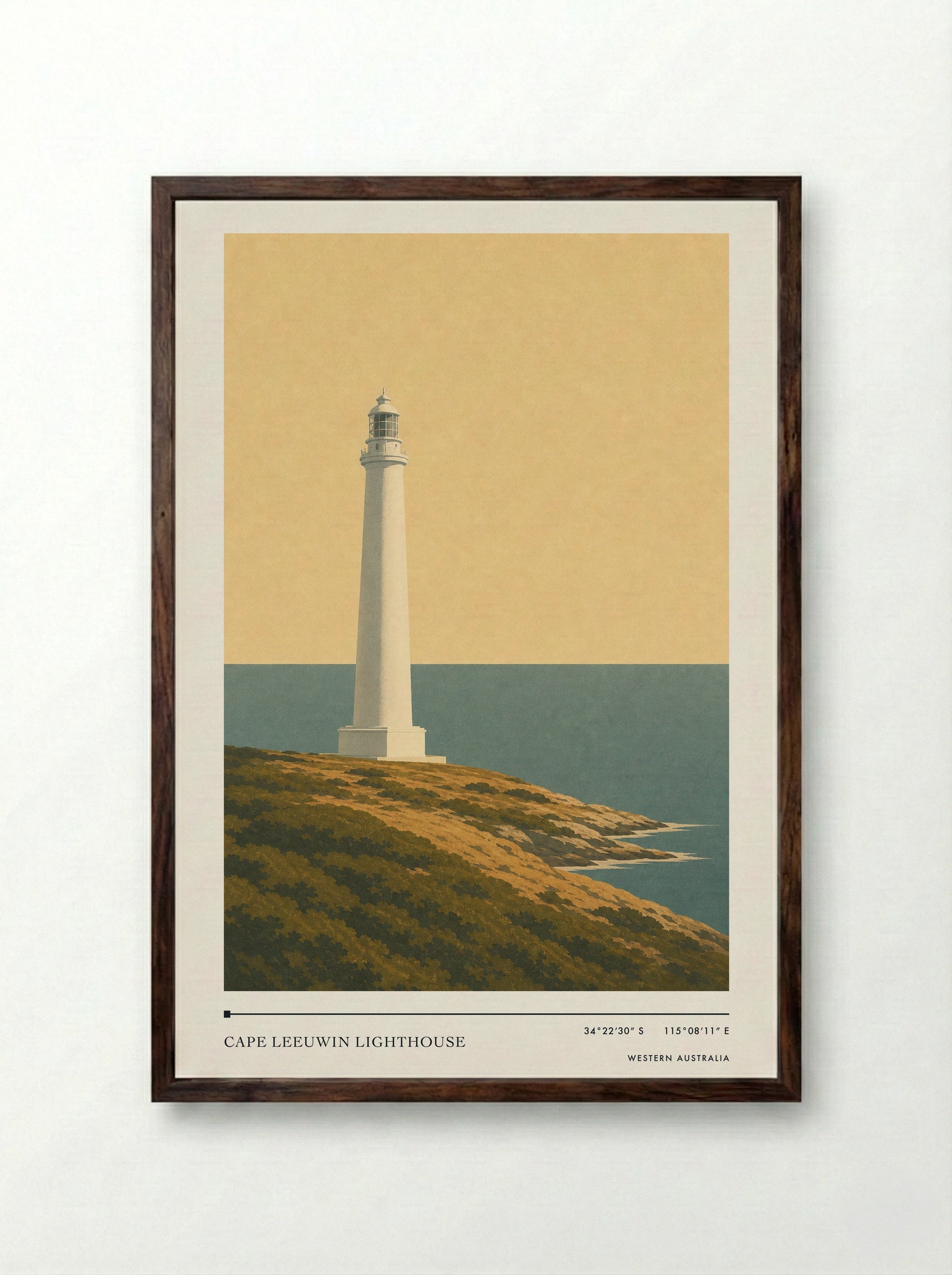 Cape Leeuwin Lighthouse Travel Poster Artwork - Framed Print Dark Wood