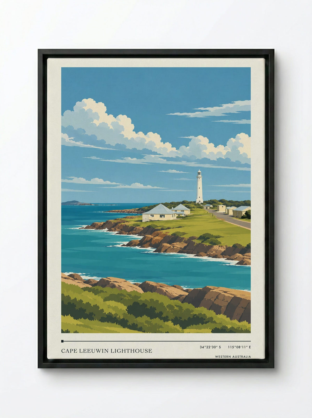 Cape Leeuwin Lighthouse, Western Australia | Travel Poster - Framed Canvas Black