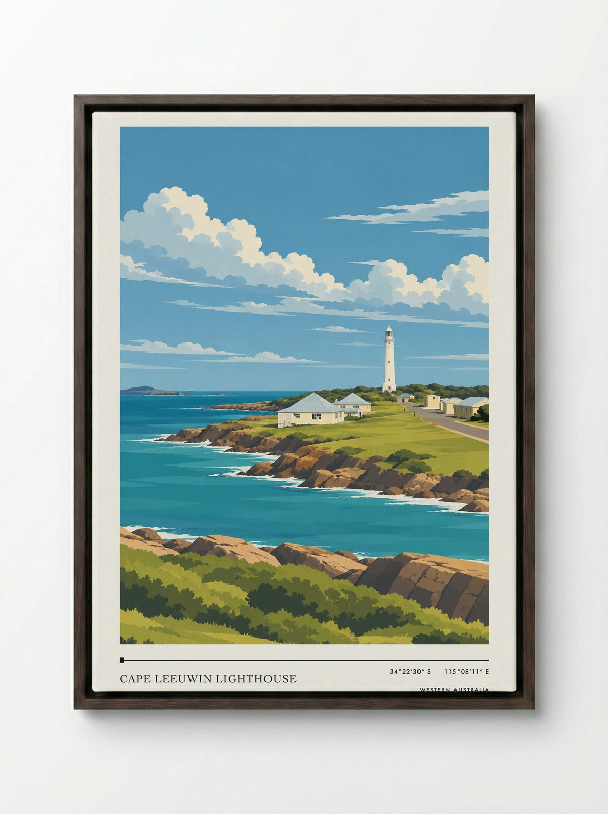 Cape Leeuwin Lighthouse, Western Australia | Travel Poster - Framed Canvas Dark Wood