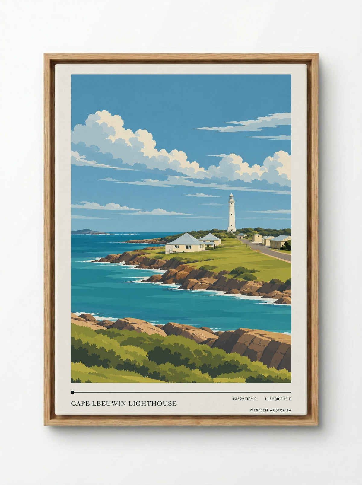 Cape Leeuwin Lighthouse, Western Australia | Travel Poster - Framed Canvas Wood