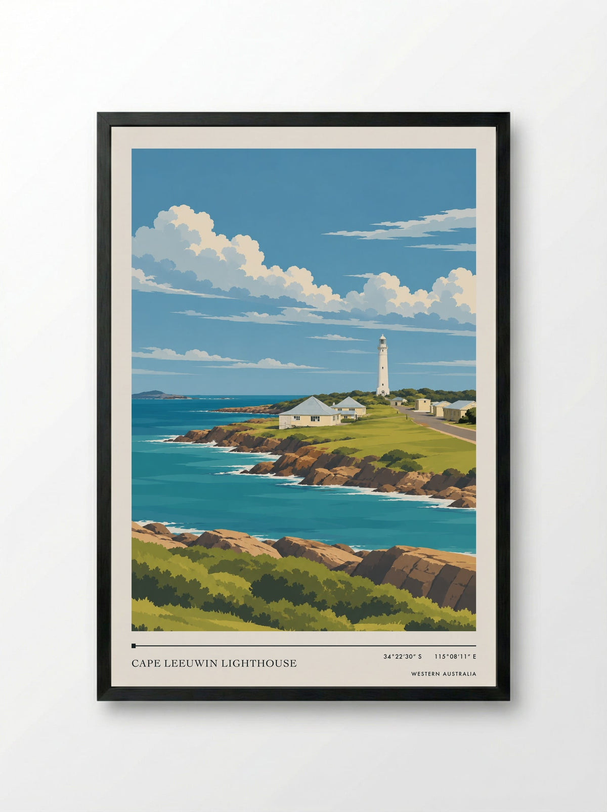 Cape Leeuwin Lighthouse, Western Australia | Travel Poster - Framed Print Black