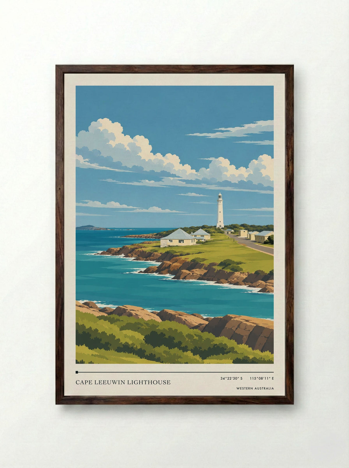 Cape Leeuwin Lighthouse, Western Australia | Travel Poster - Framed Print Dark Wood
