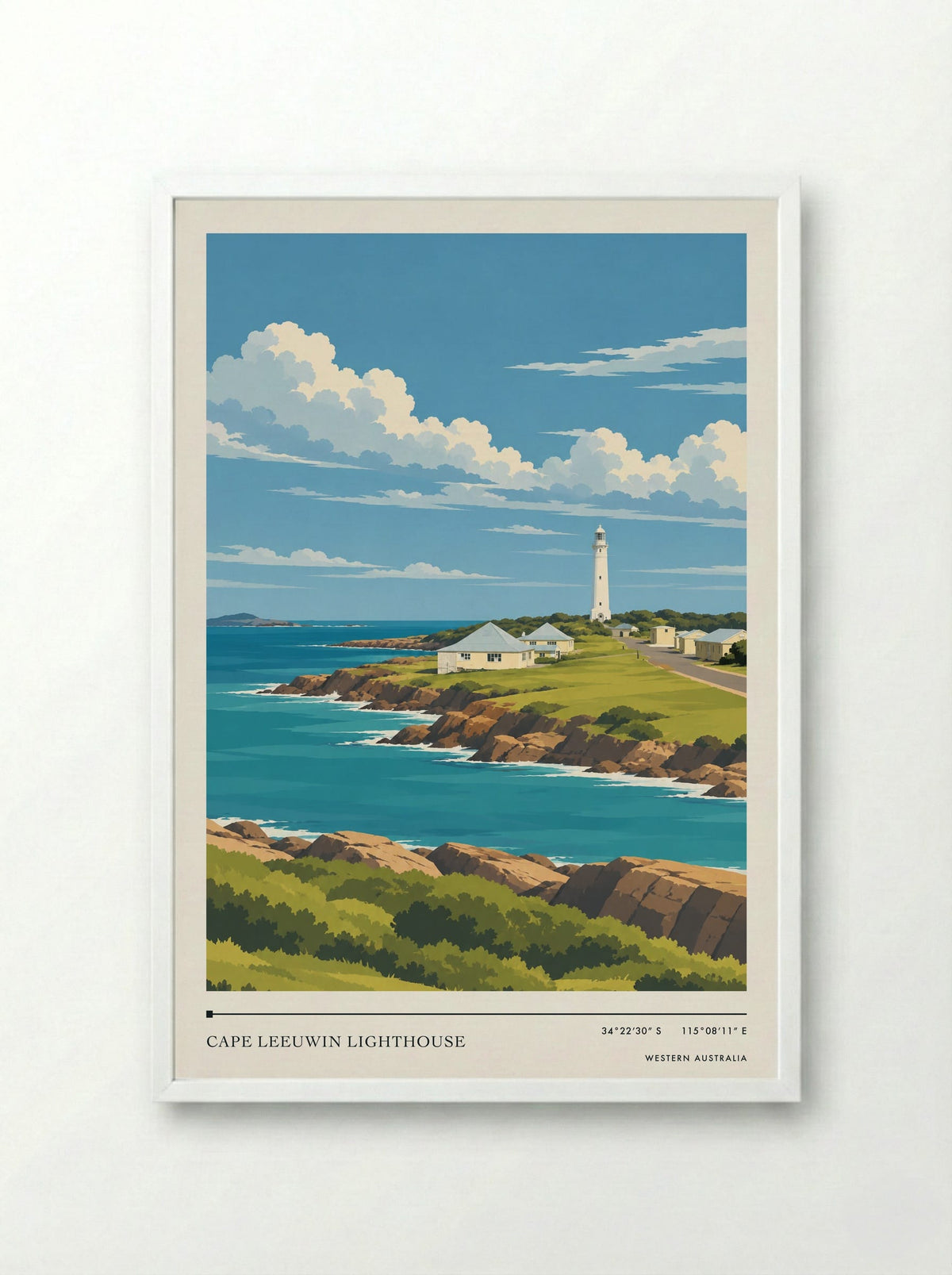 Cape Leeuwin Lighthouse, Western Australia | Travel Poster - Framed Print White