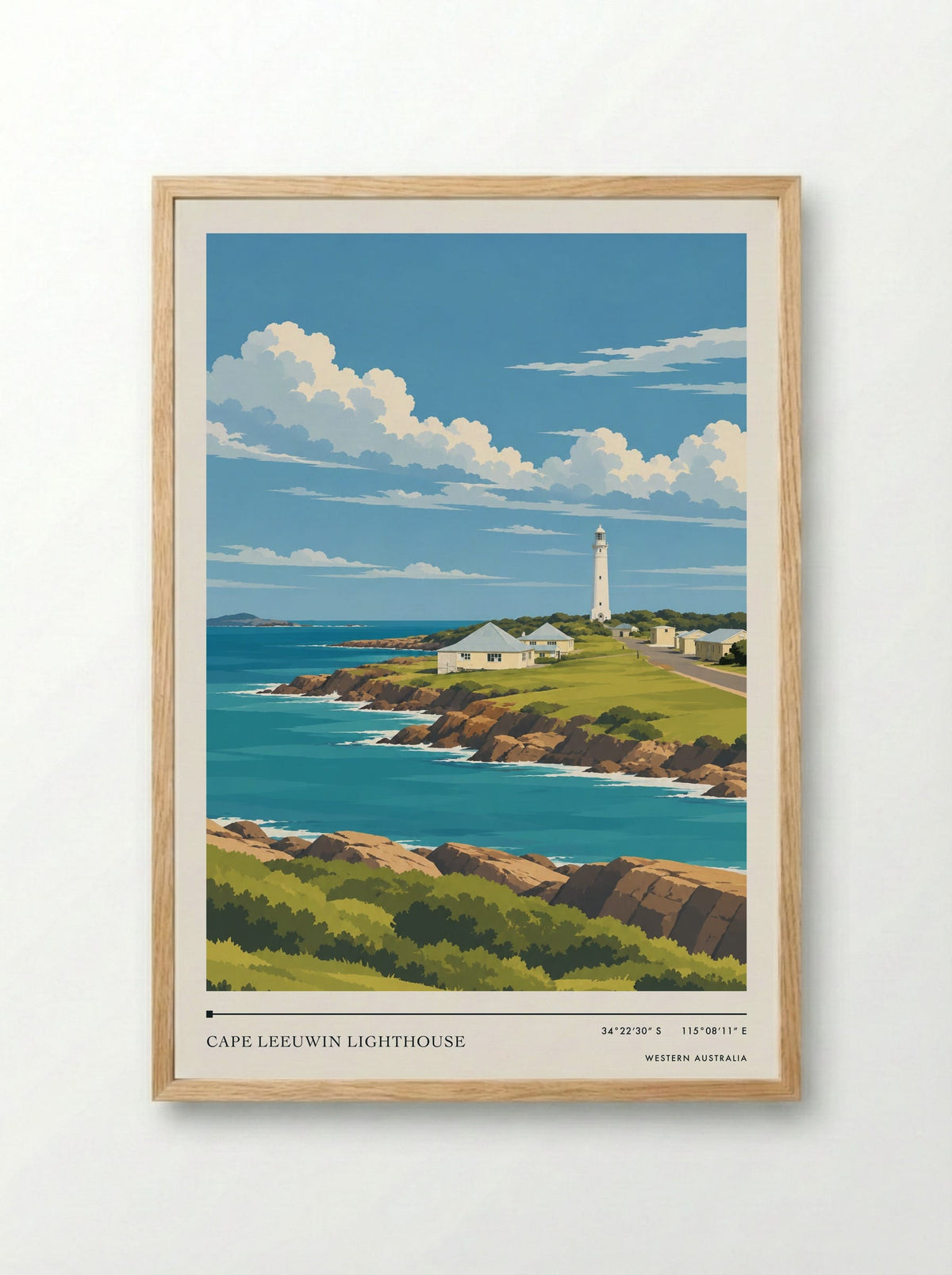 Cape Leeuwin Lighthouse, Western Australia | Travel Poster - Framed Print Wood