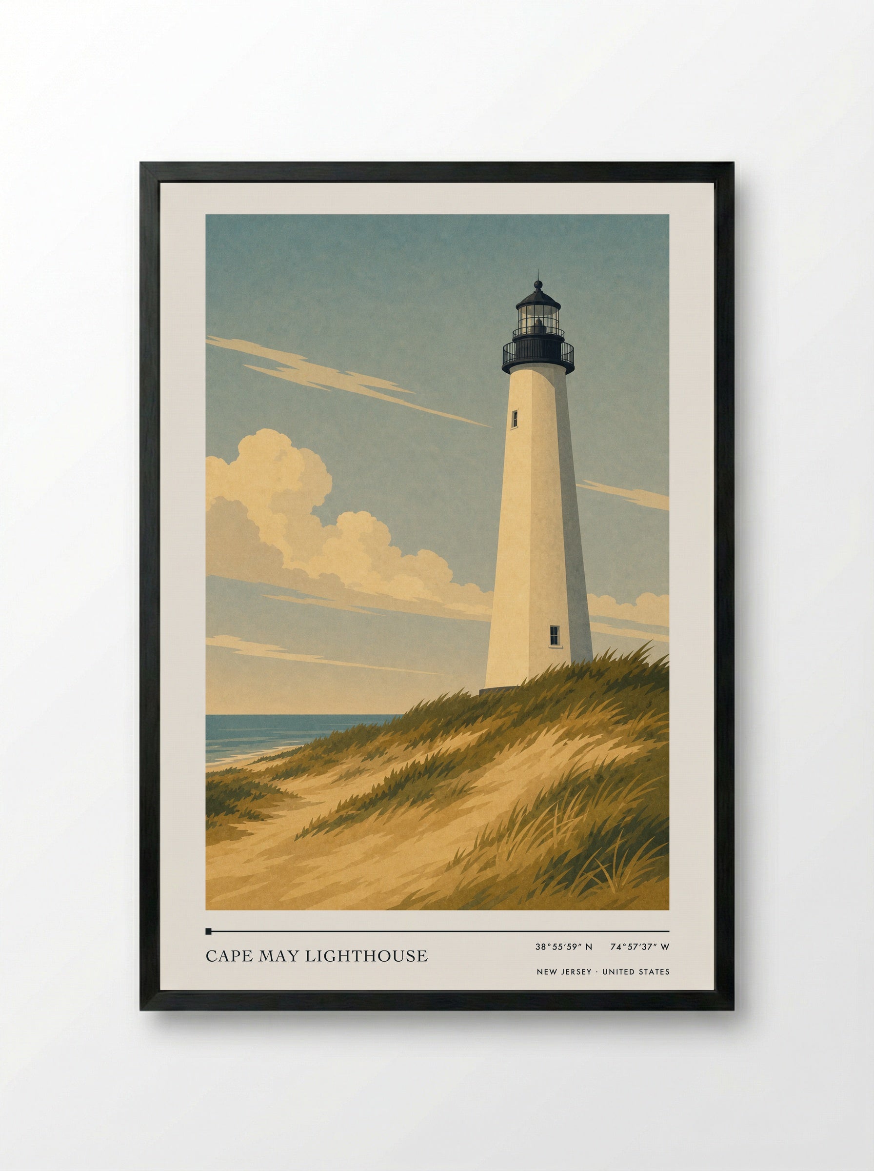 Cape May Lighthouse New Jersey United States Travel Poster - Framed Print Black