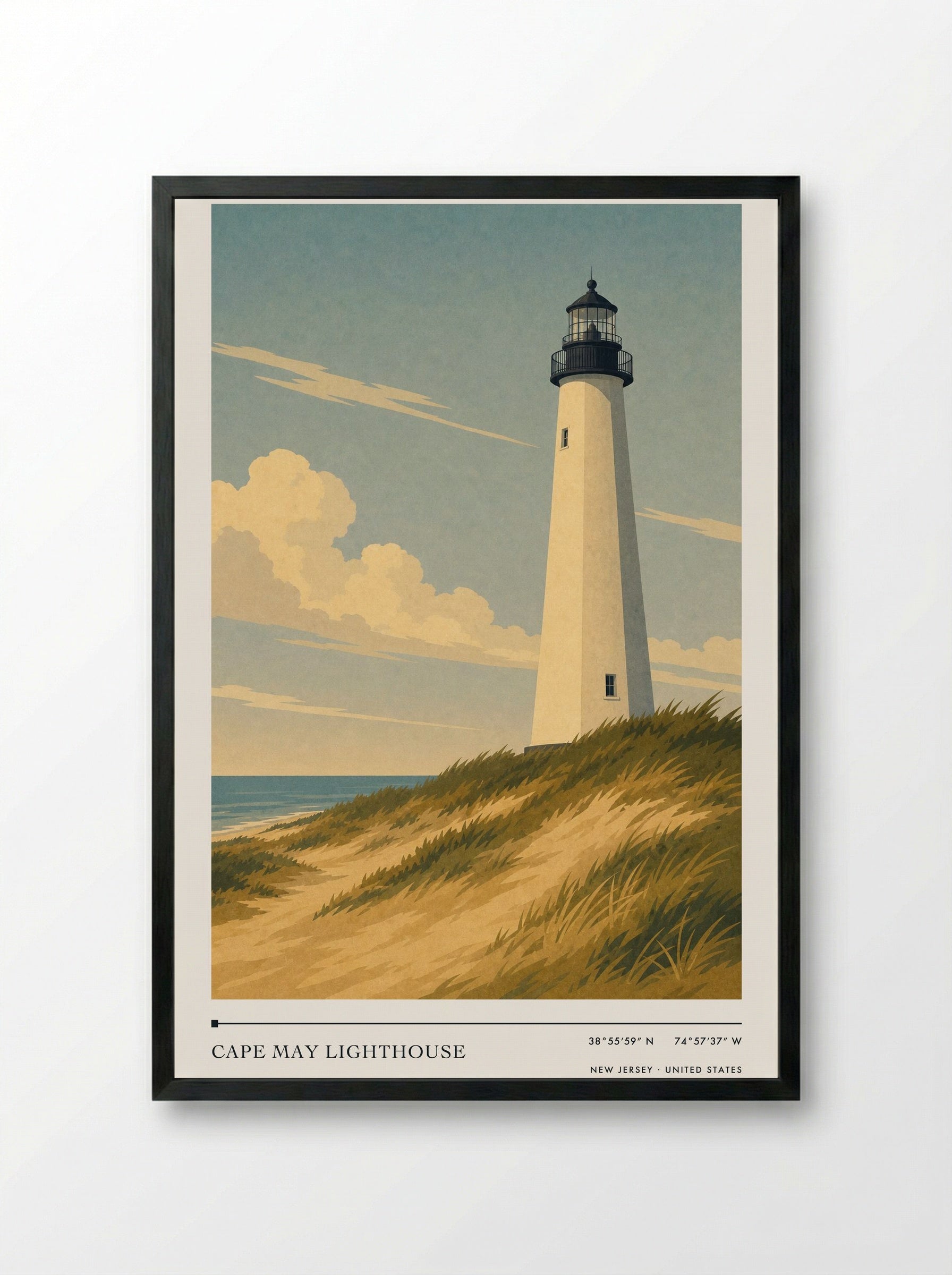 Cape May Lighthouse New Jersey United States Travel Poster - Framed Print Black