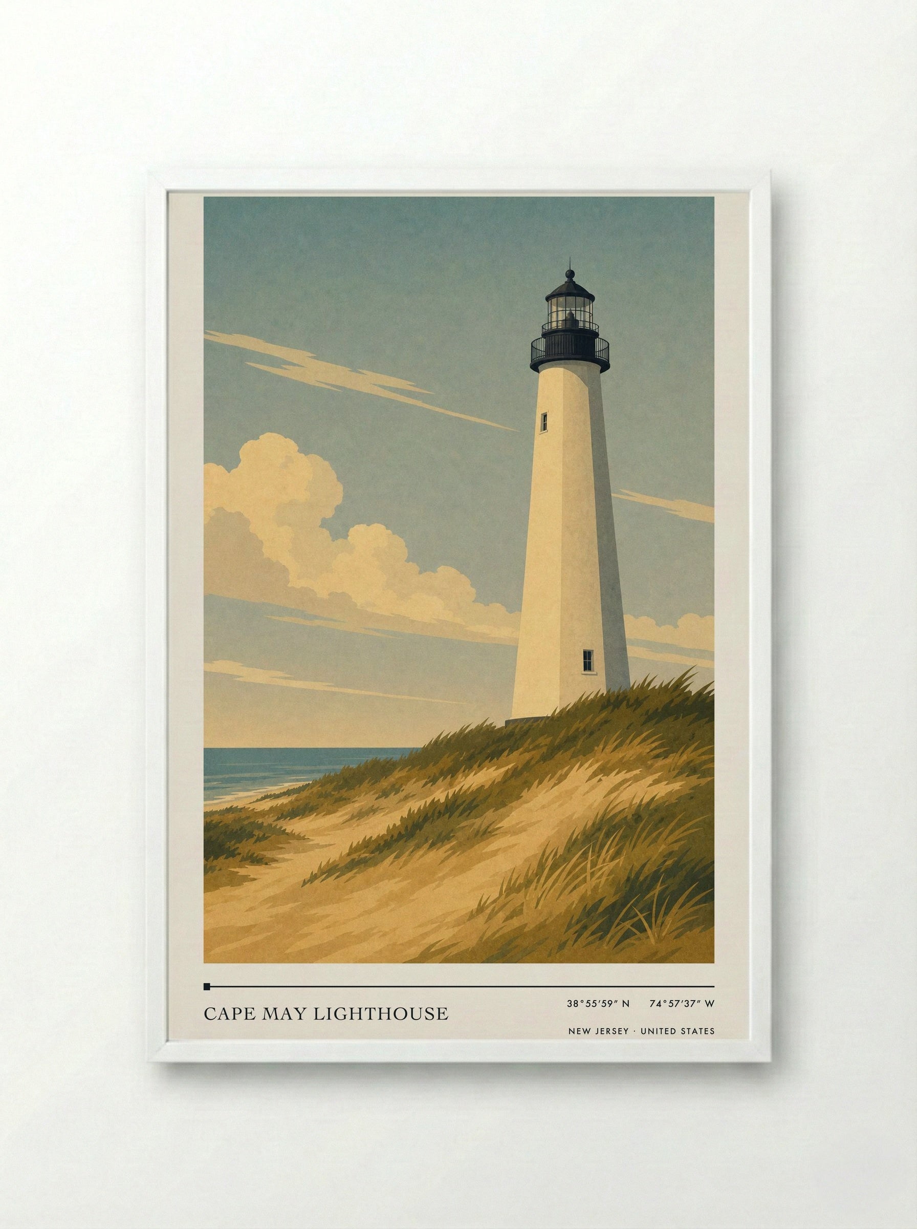 Cape May Lighthouse New Jersey United States Travel Poster - Framed Print White