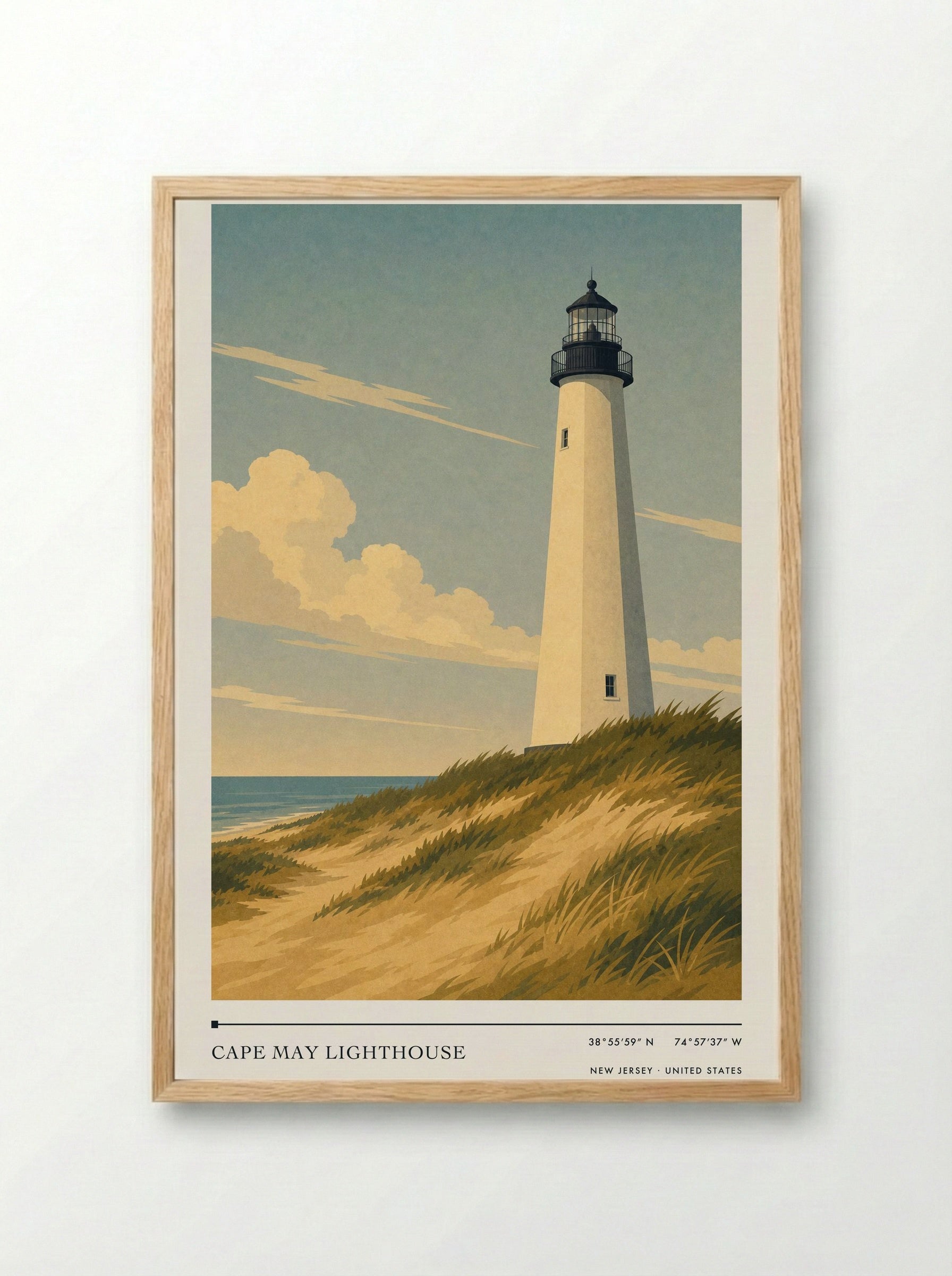 Cape May Lighthouse New Jersey United States Travel Poster - Framed Print Wood