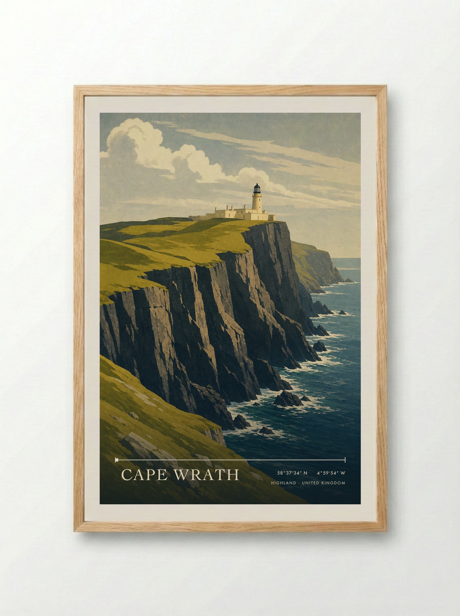 Cape Wrath Highland United Kingdom Travel Poster - Framed Print Wood