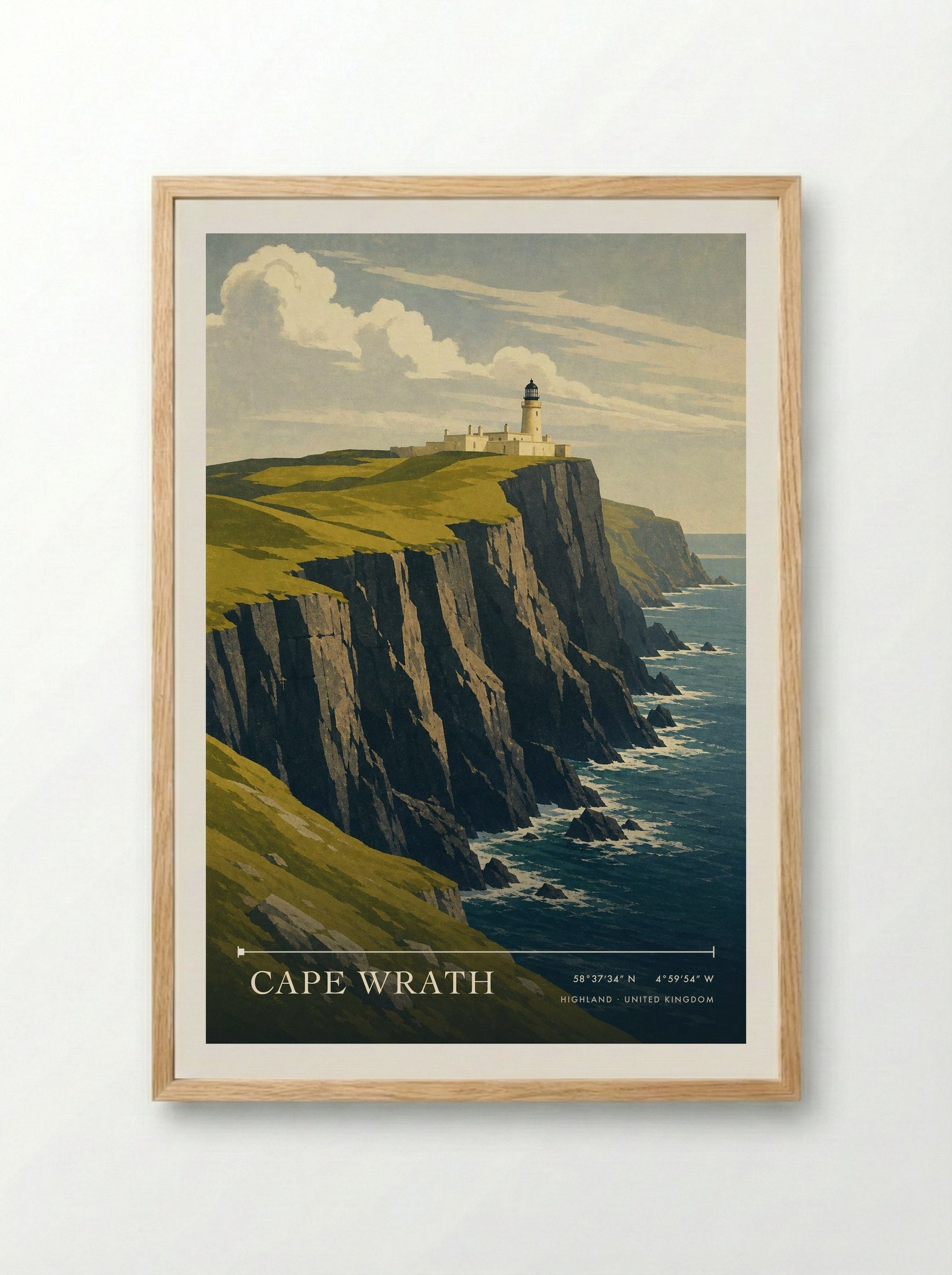 Cape Wrath Highland United Kingdom Travel Poster - Framed Print Wood