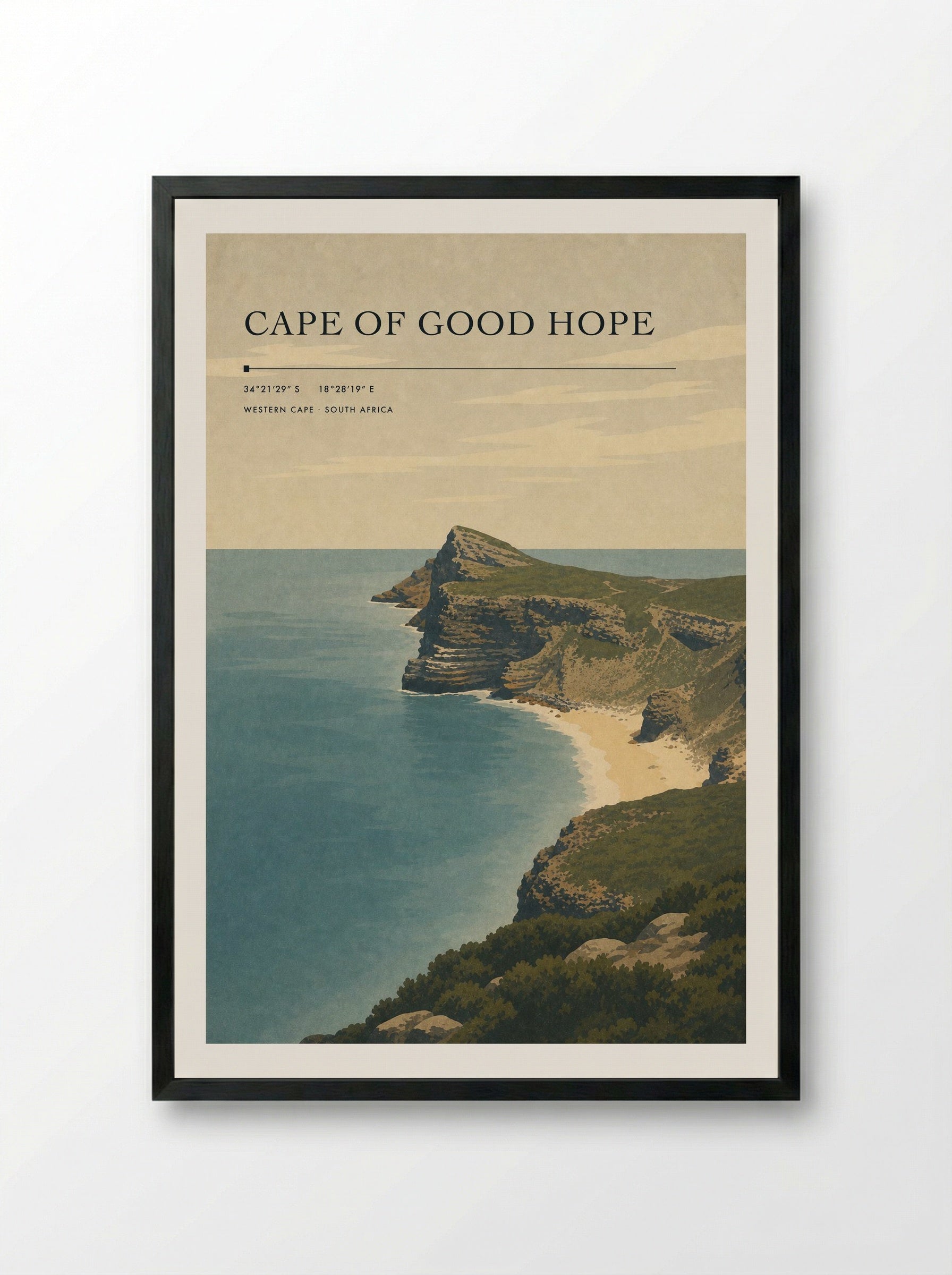 Cape of Good Hope Travel Poster Artwork - Framed Print Black