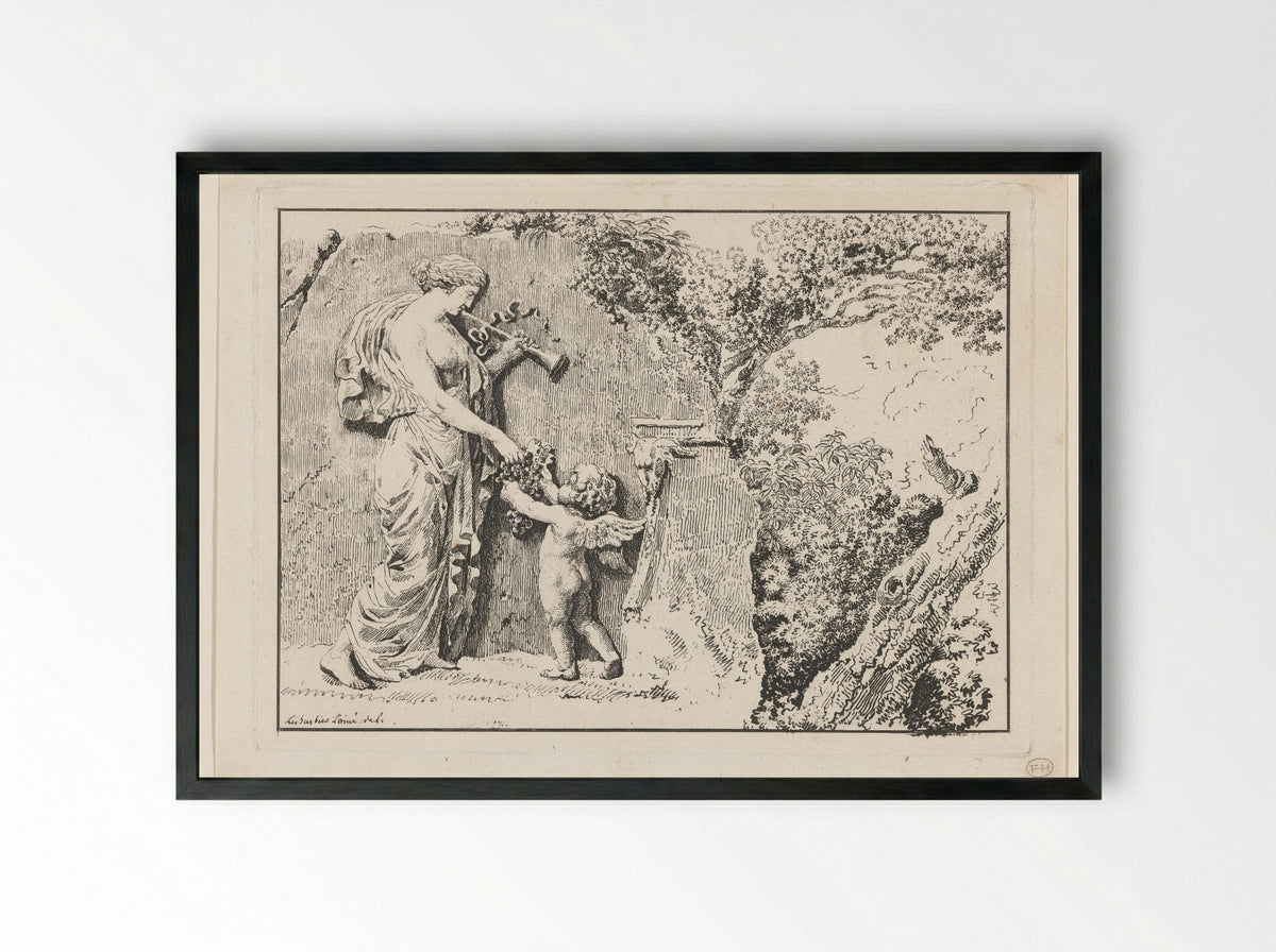Capriccio with Antique Relief - Jean-Jacques-François Le Barbier - Framed Print Black