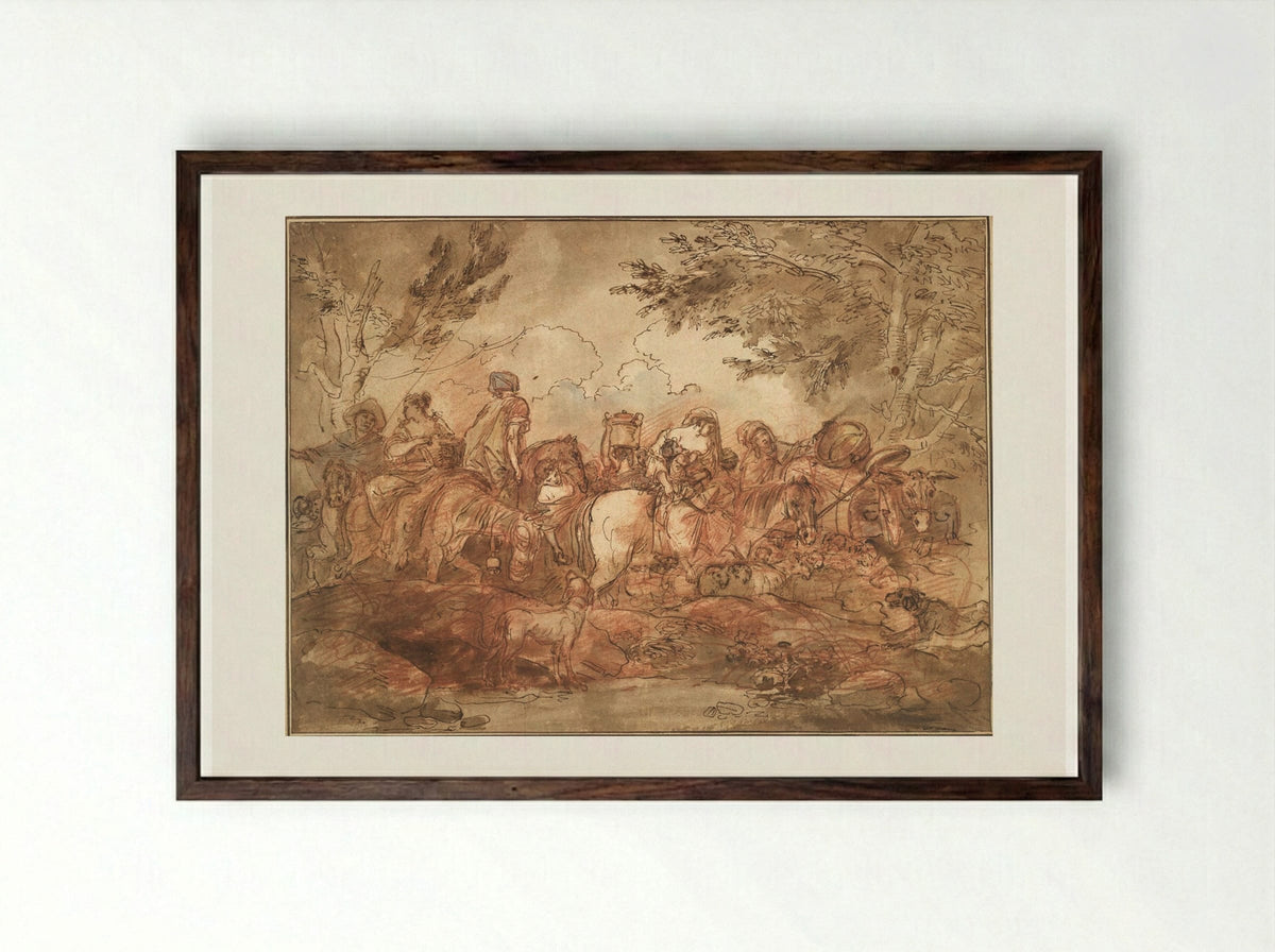 Caravan of Shepherds - Hubert Robert - Framed Print Dark Wood