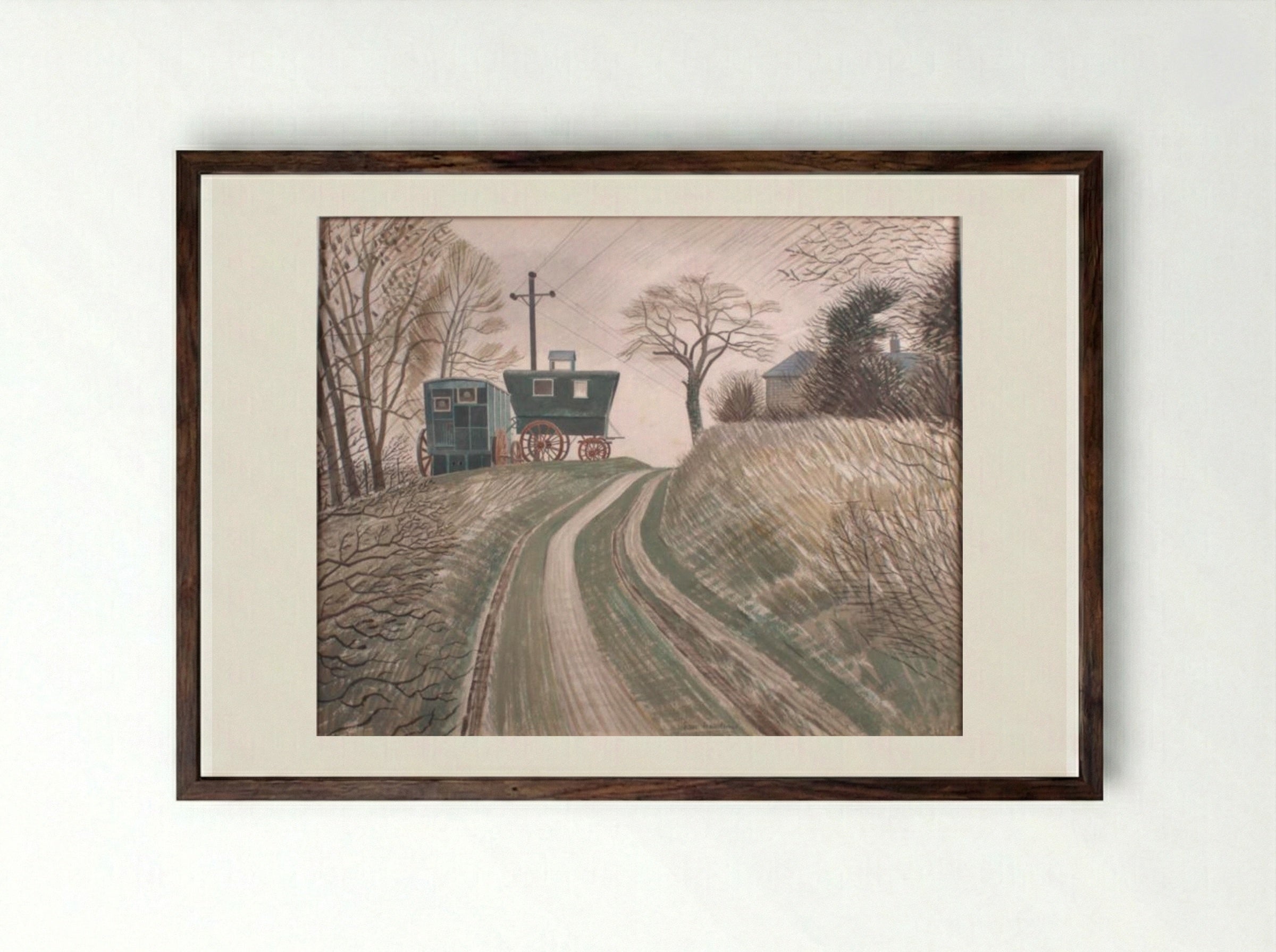 Caravans - Eric Ravilious - Framed Print Dark Wood