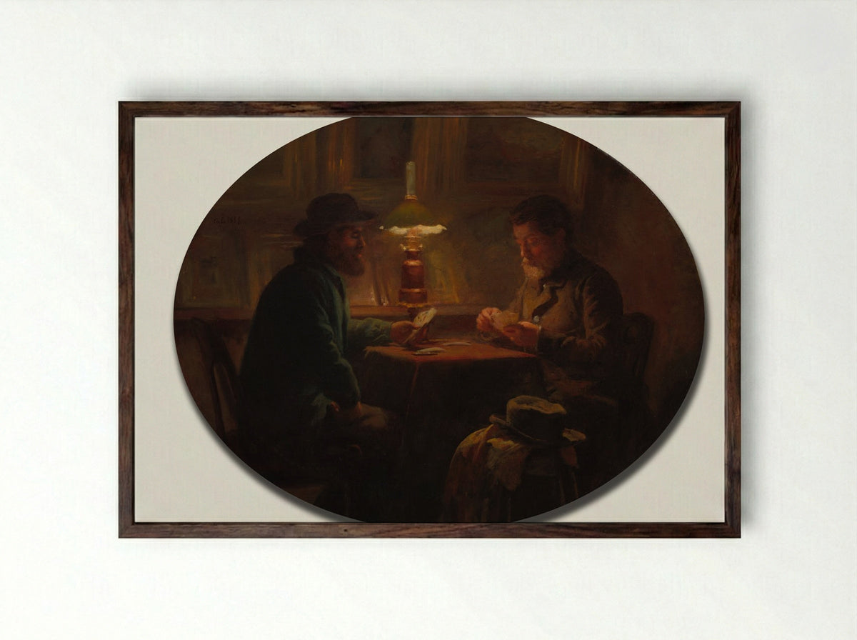 Card Game at le Père Martin - Adolphe-Félix Cals - Framed Print Dark Wood