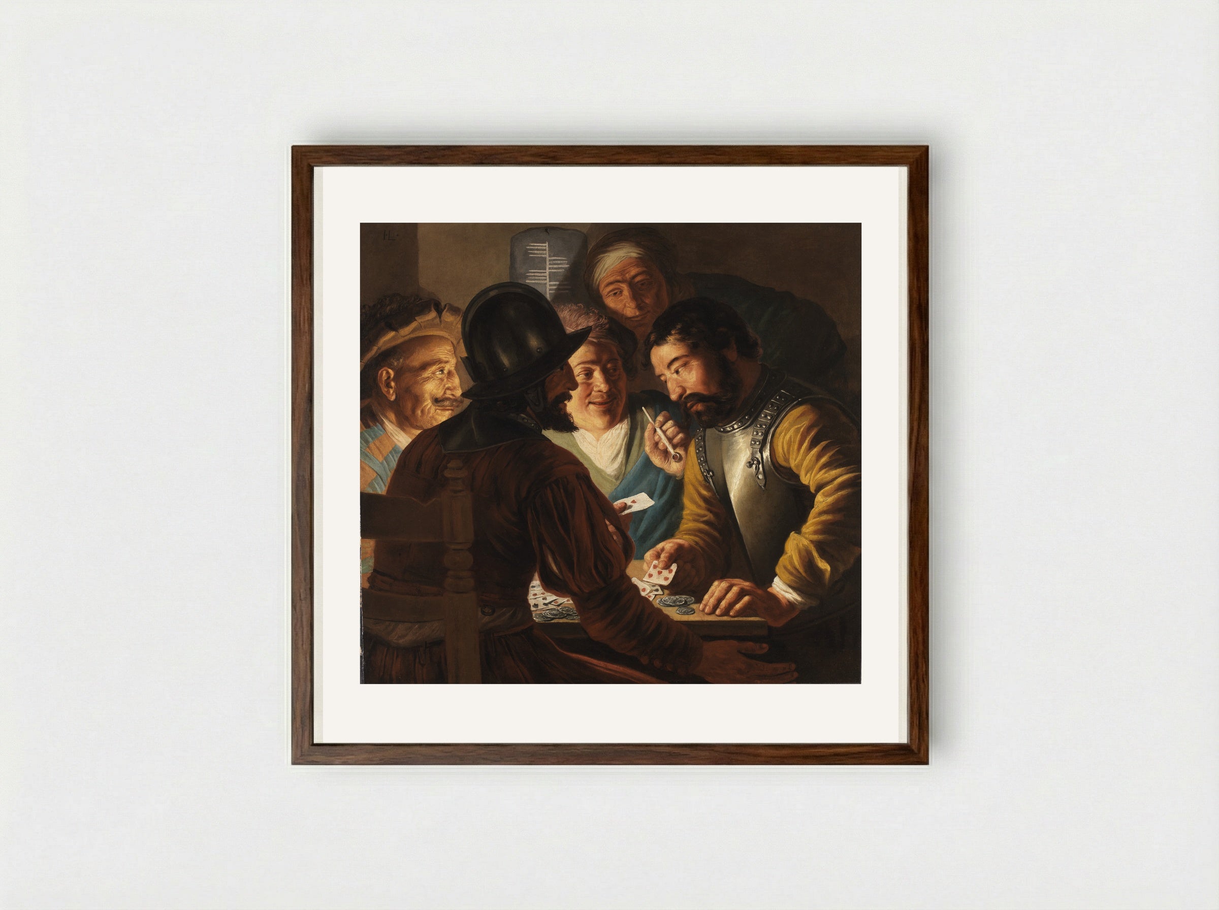 Card Players and Death - Jan Lievens - Framed Print Dark Wood