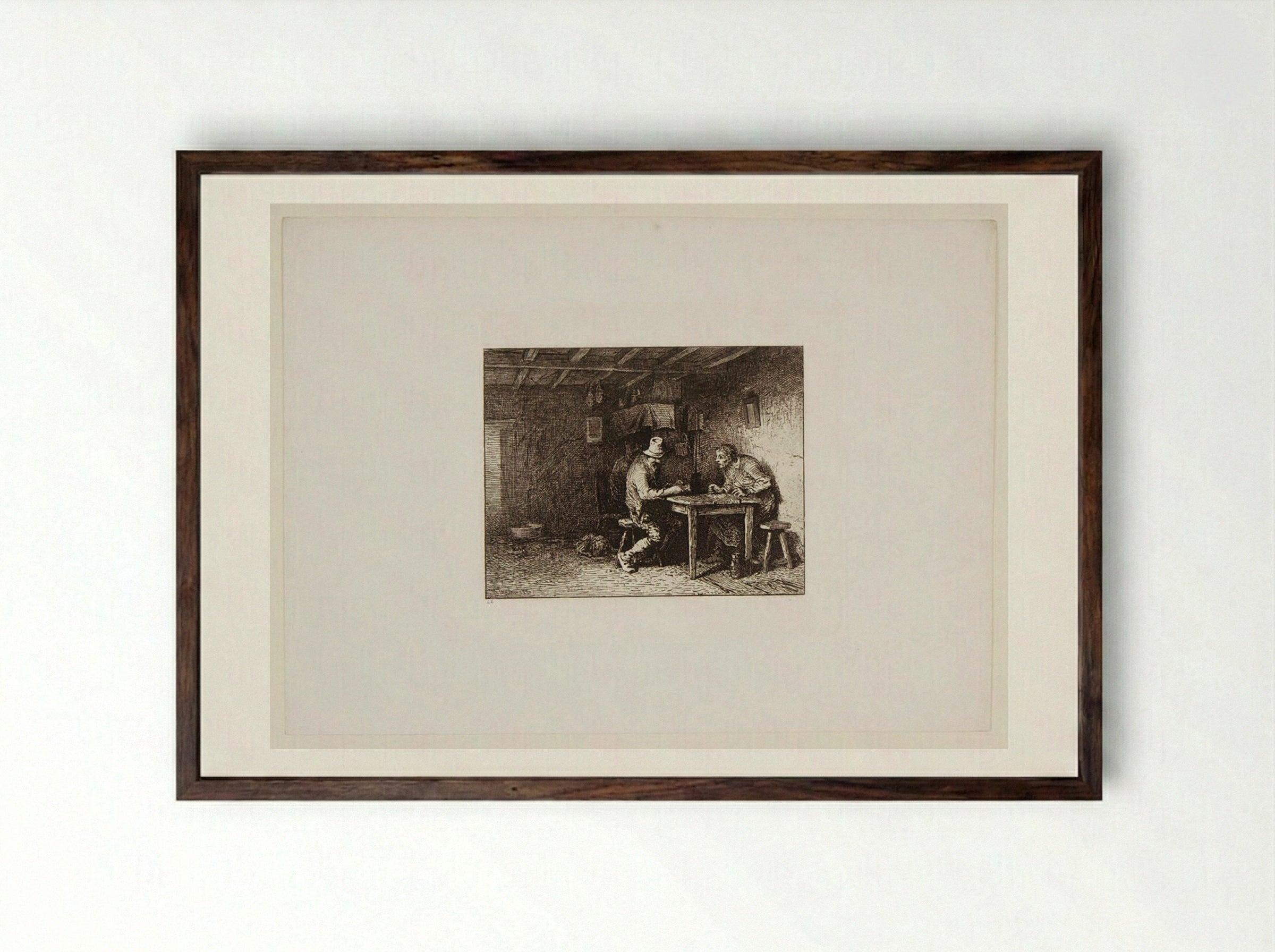 Card Players - Charles-Émile Jacque - Framed Print Dark Wood