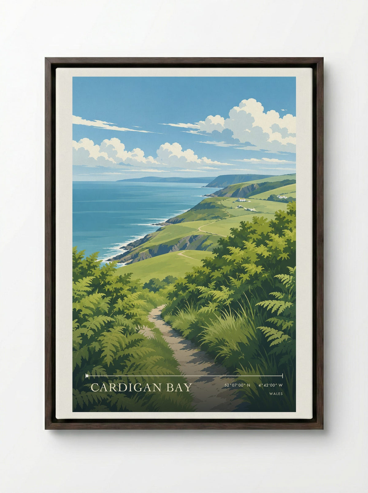 Cardigan Bay | Travel Poster - Framed Canvas Dark Wood