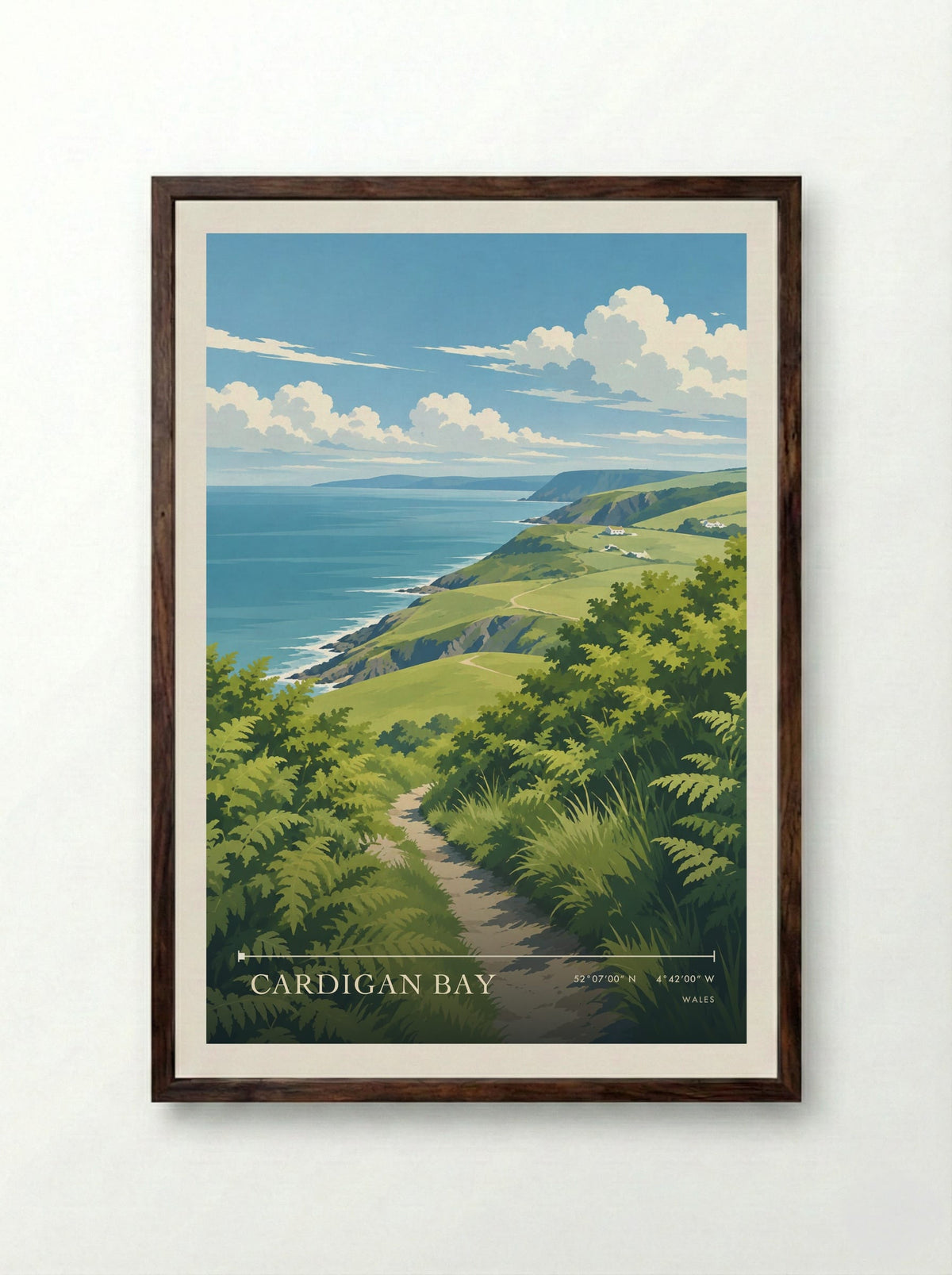Cardigan Bay | Travel Poster - Framed Print Dark Wood