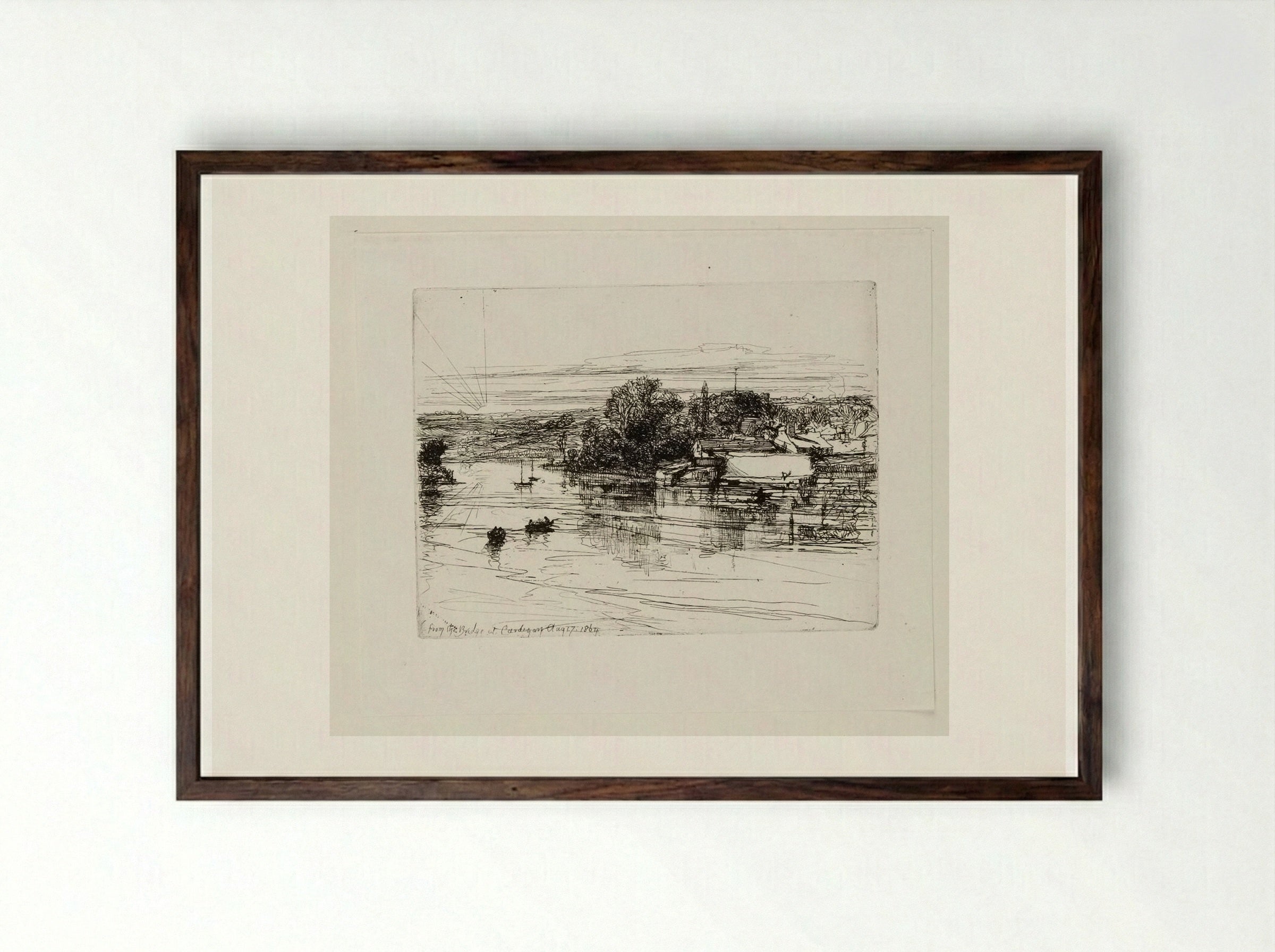 Cardigan Bridge - Francis Seymour Haden - Framed Print Dark Wood