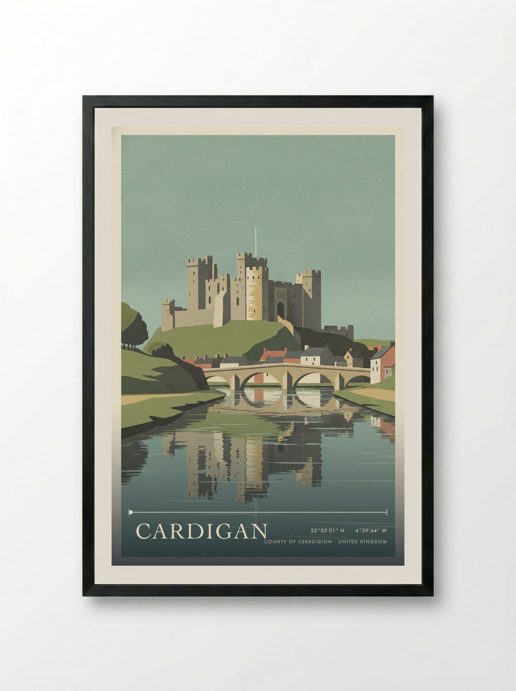 Cardigan County of Ceredigion United Kingdom Travel Poster - Framed Print Black