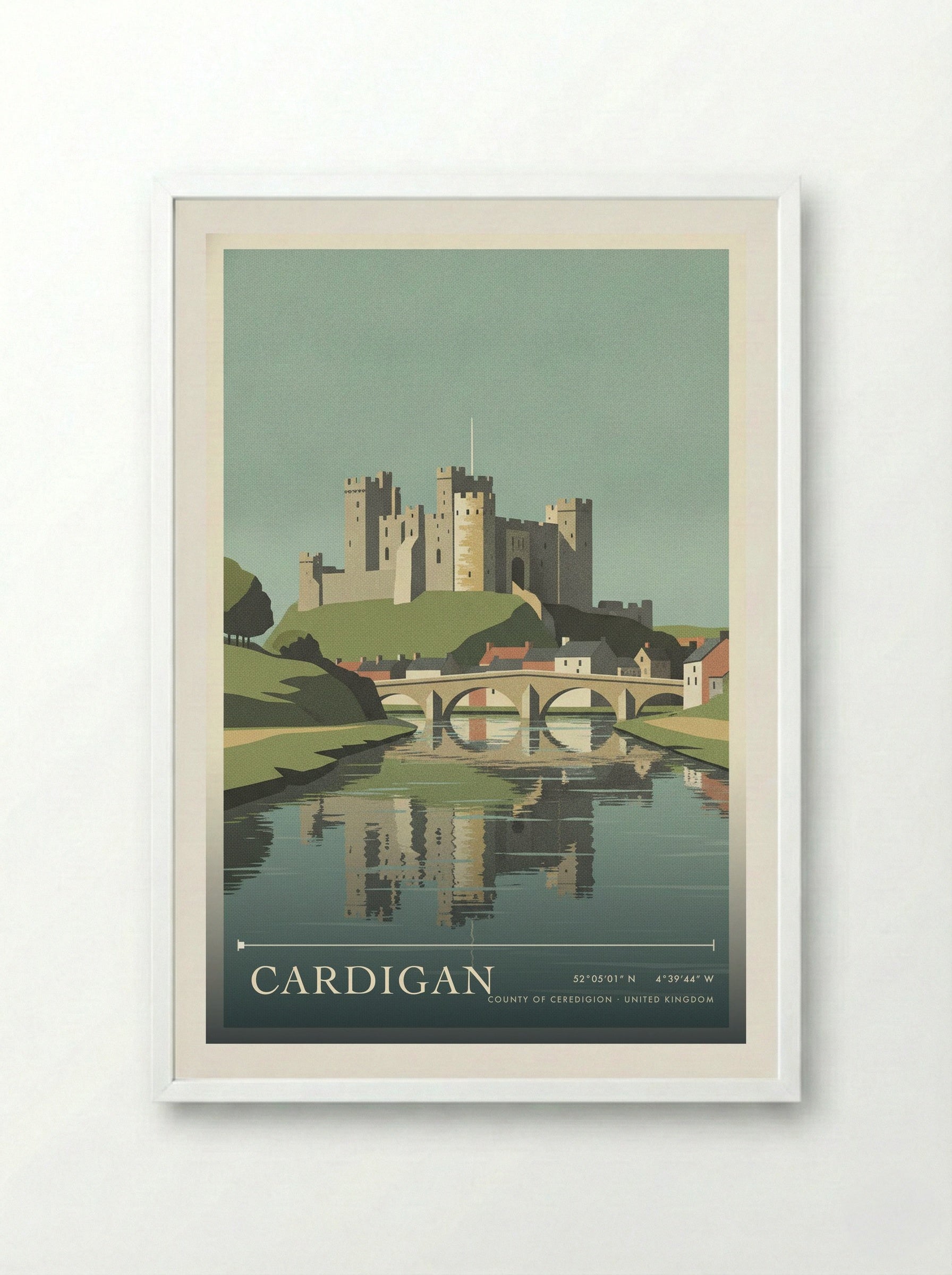 Cardigan County of Ceredigion United Kingdom Travel Poster - Framed Print White