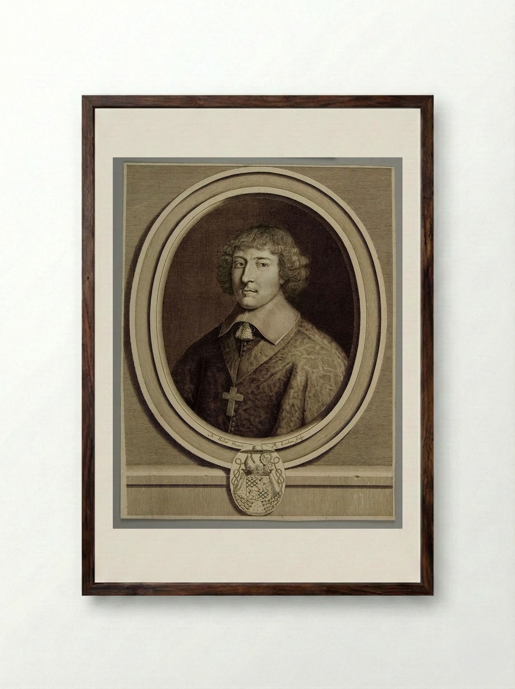 Cardinal César d'Estrées - René Lochon - Framed Print Dark Wood