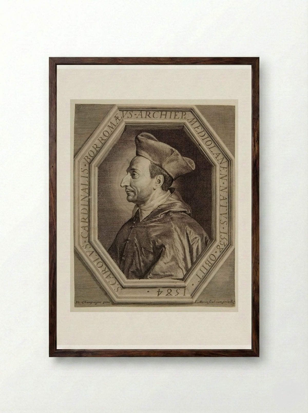 Cardinal Carlo Borromeo - Jean Morin - Framed Print Dark Wood