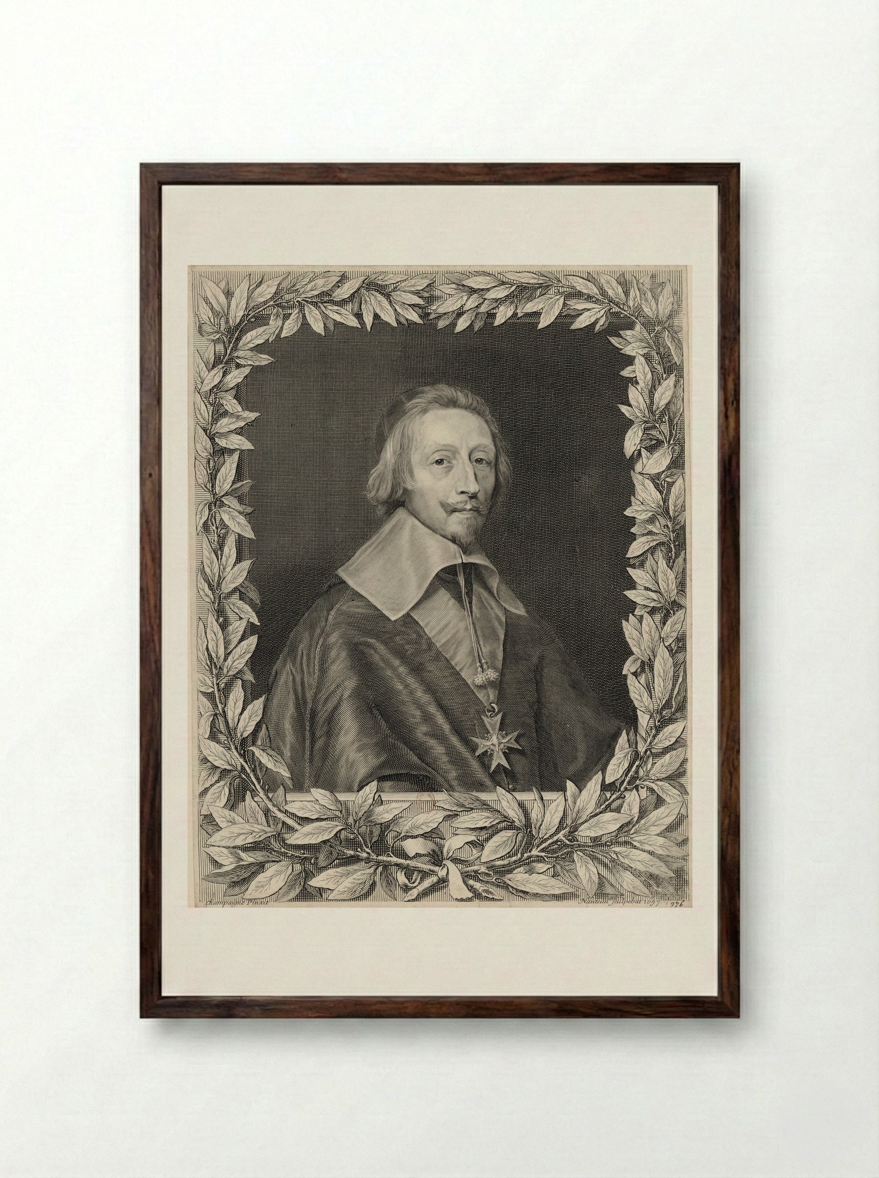 Cardinal Richelieu (Armand-Jean du Plessis) - Robert Nanteuil - Framed Print Dark Wood