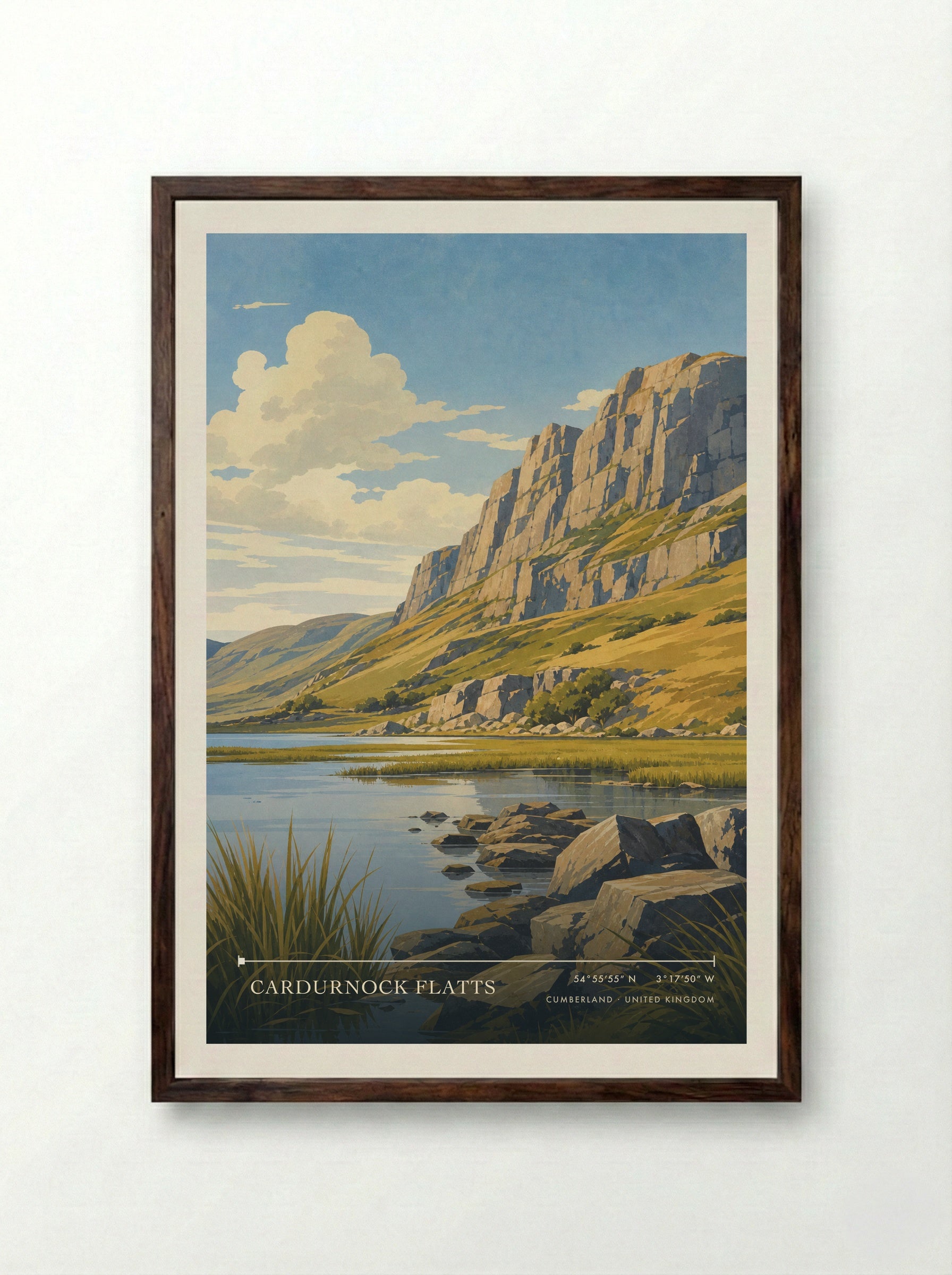 Cardurnock Flatts Cumberland United Kingdom Travel Poster - Framed Print Dark Wood