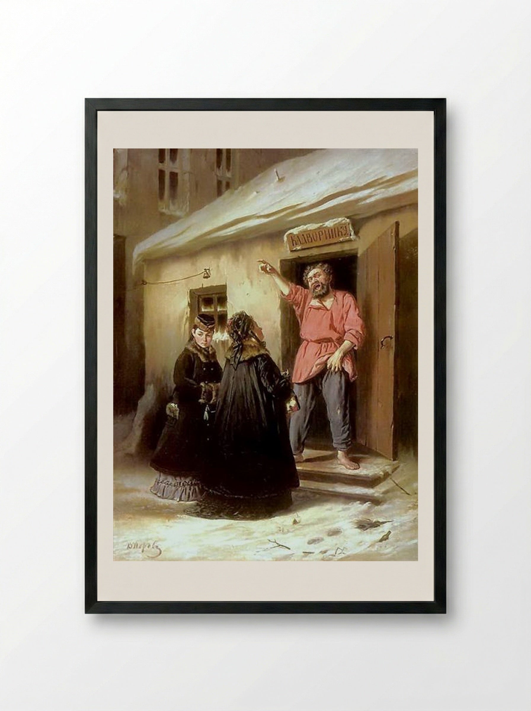 Caretaker Letting an Apartment to a Lady - Vasily Perov - Framed Print Black