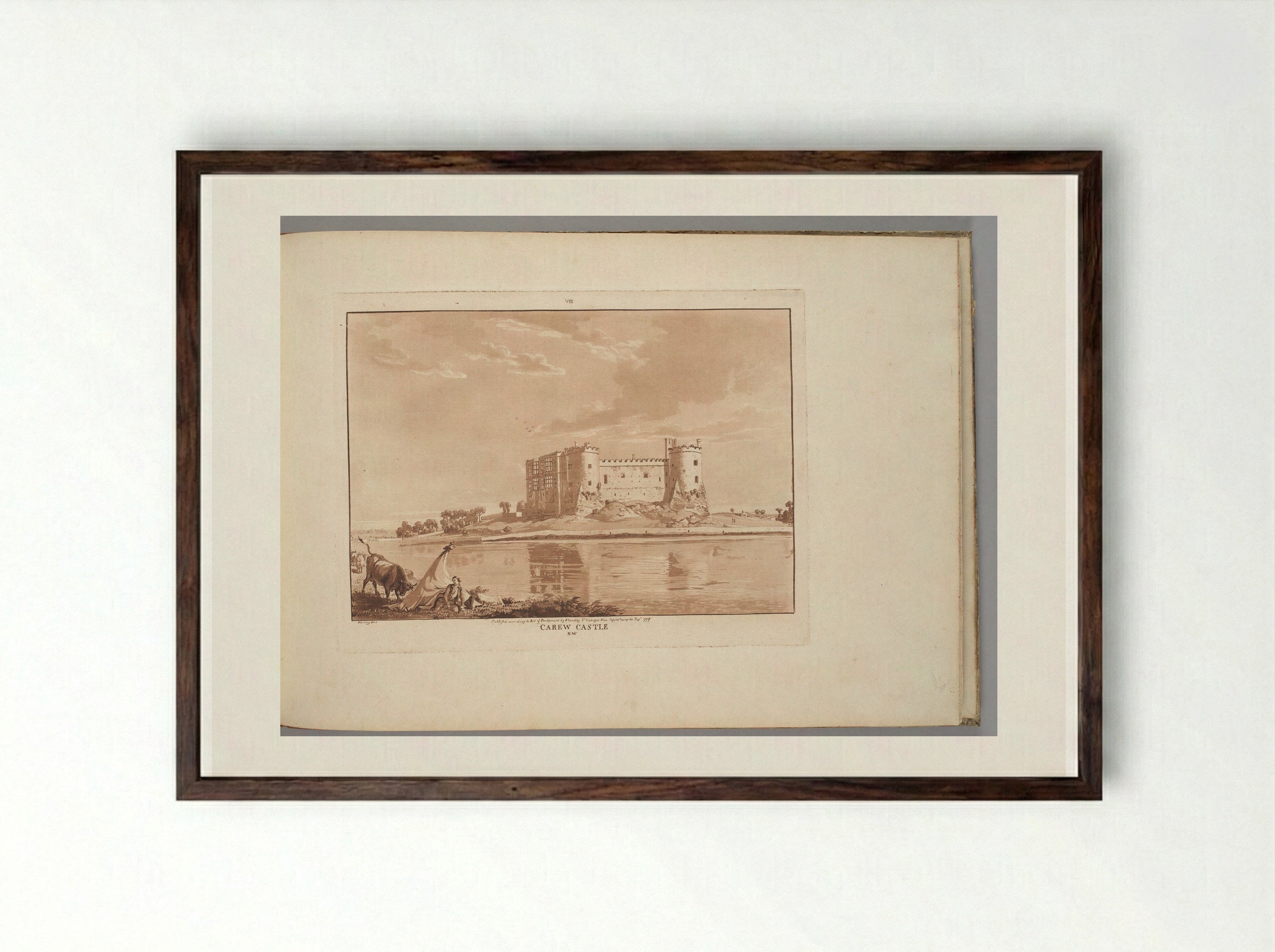 Carew Castle N. W. - Paul Sandby - Framed Print Dark Wood