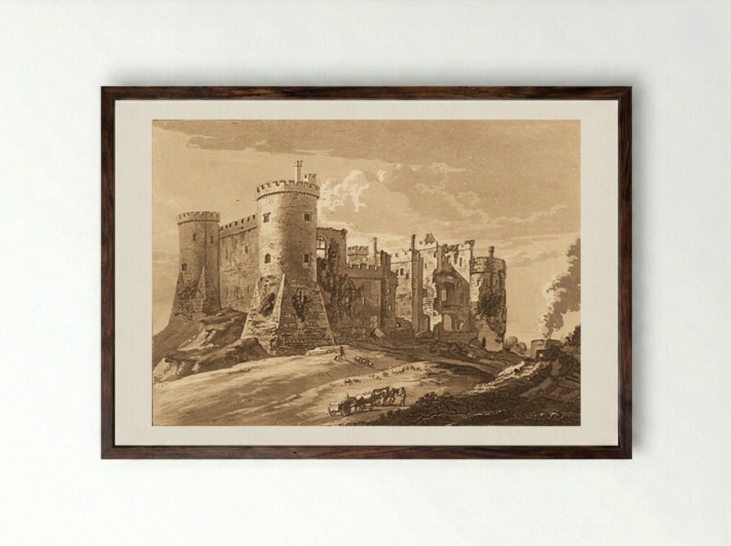 Carey Castle in Pembrokeshire - Paul Sandby - Framed Print Dark Wood