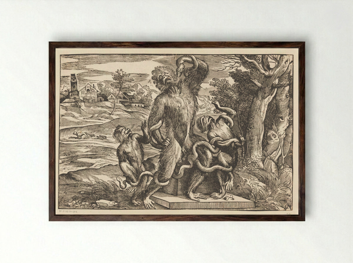 Caricature of the Laocoön Group - Niccolò Boldrini - Framed Print Dark Wood