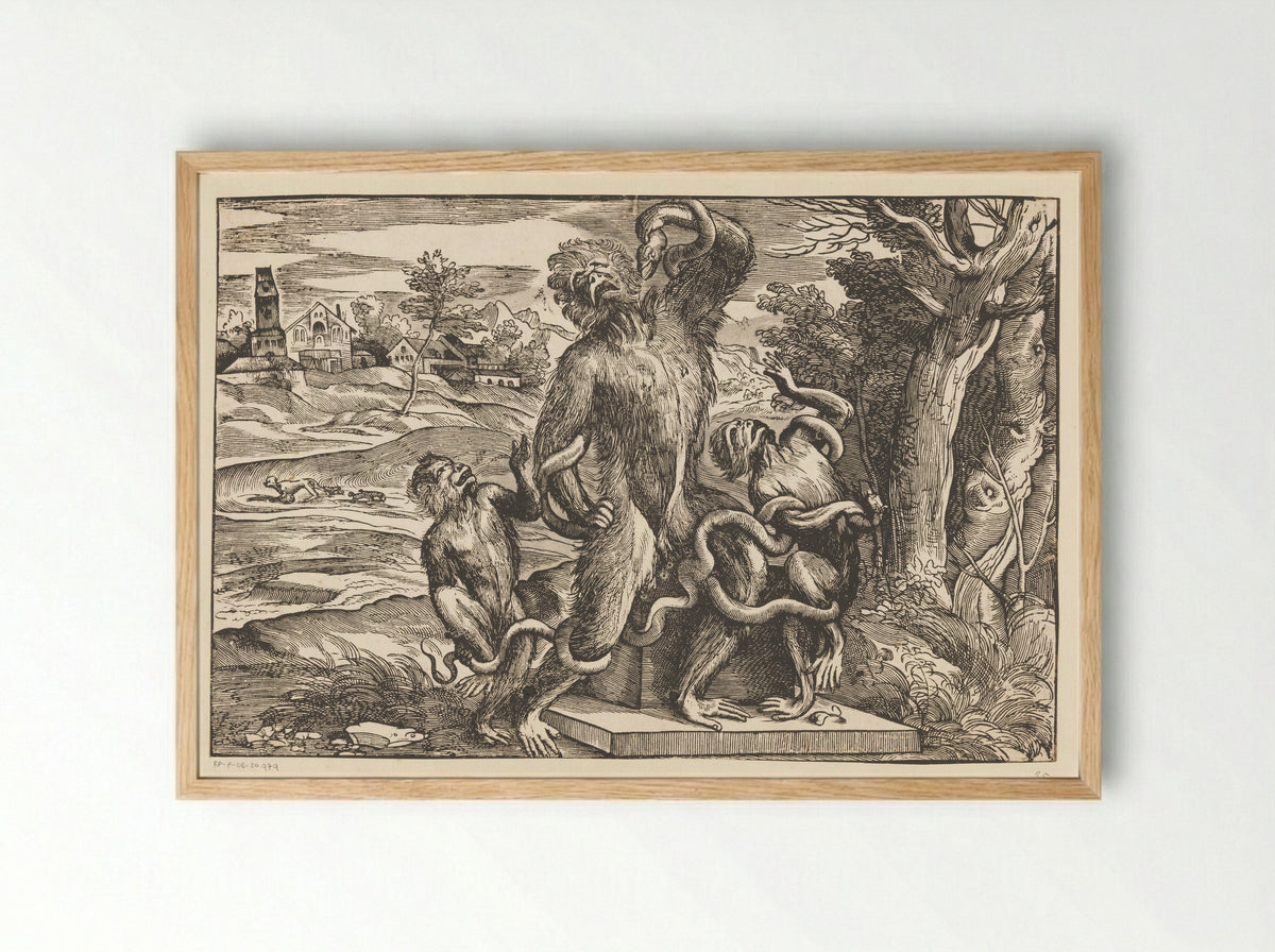Caricature of the Laocoön Group - Niccolò Boldrini - Framed Print Wood